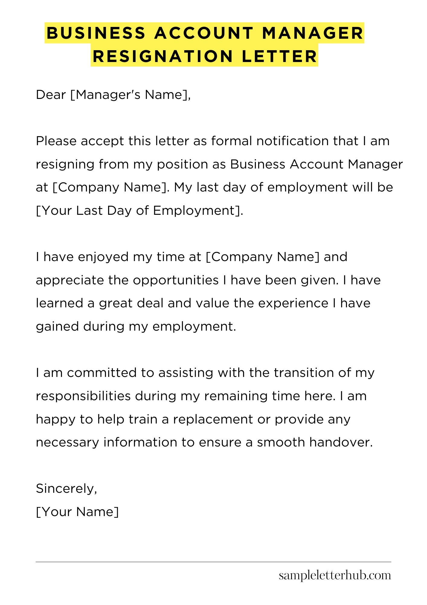 Business Account Manager Resignation Letter