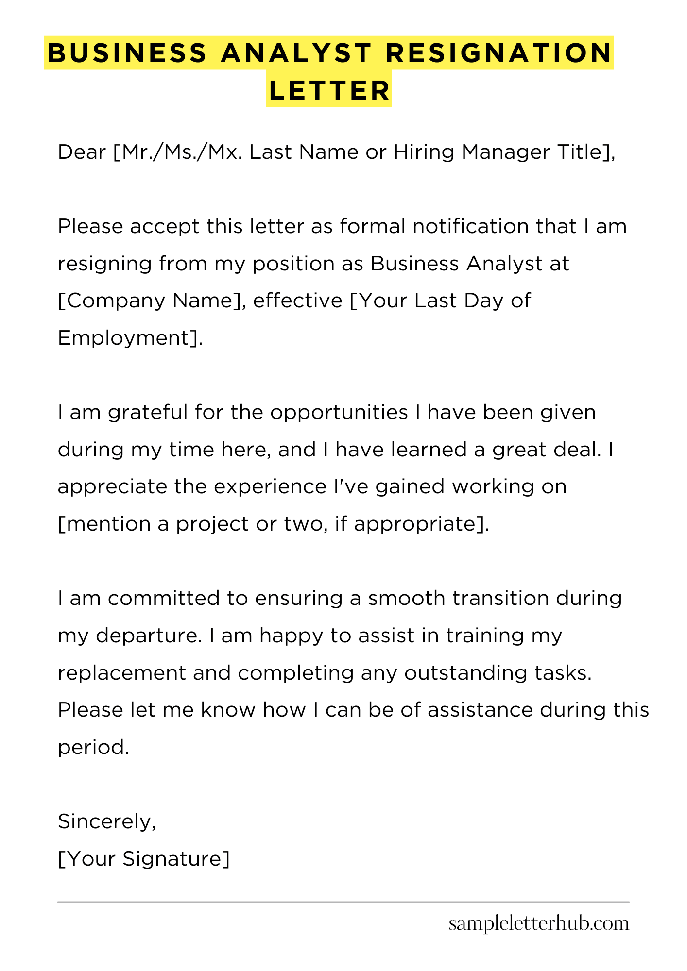 Business Analyst Resignation Letter