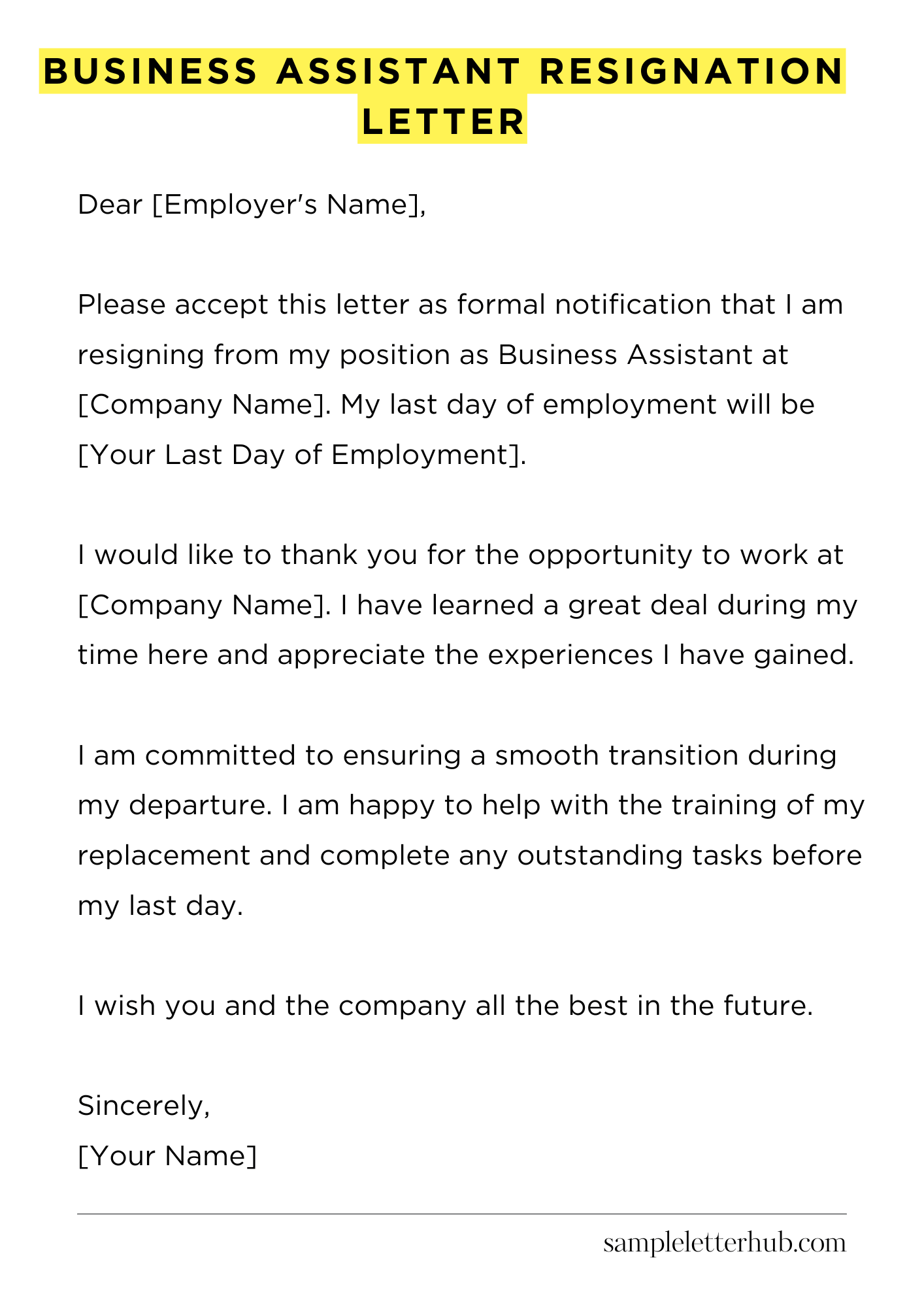 Business Assistant Resignation Letter