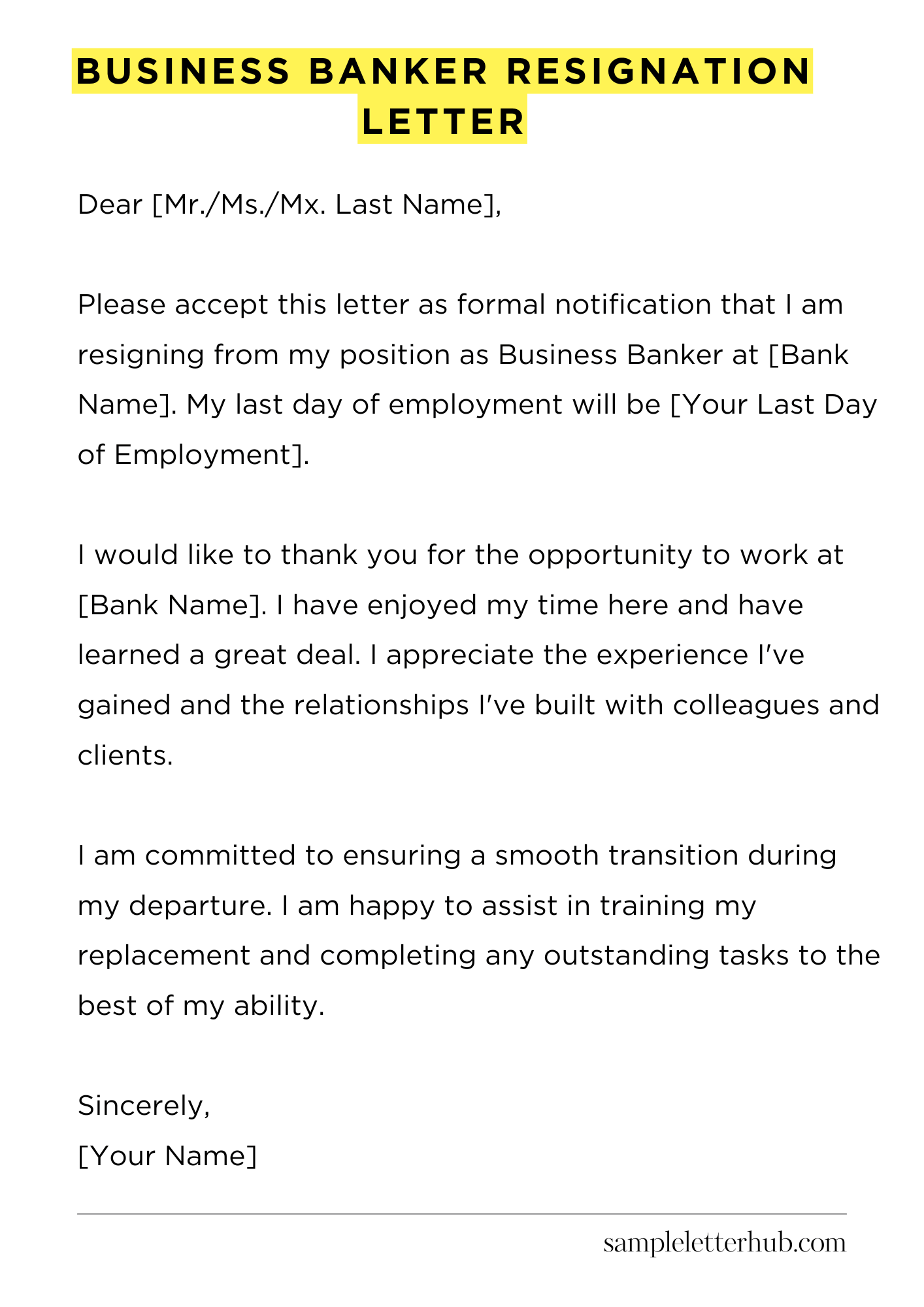 Business Banker Resignation Letter