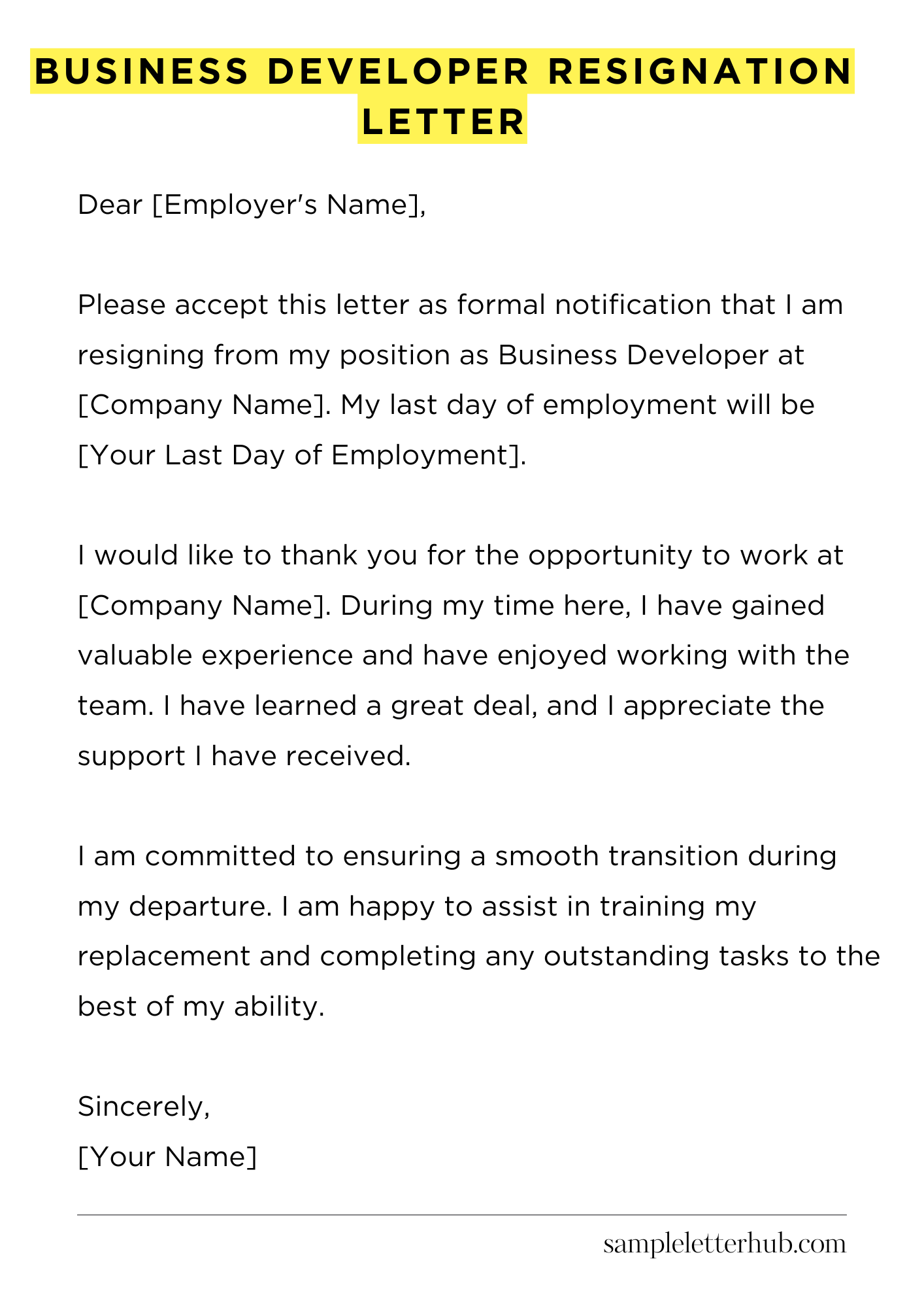 Business Developer Resignation Letter
