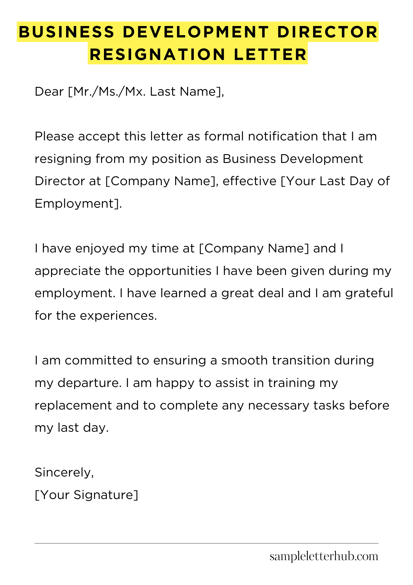 Business Development Director Resignation Letter