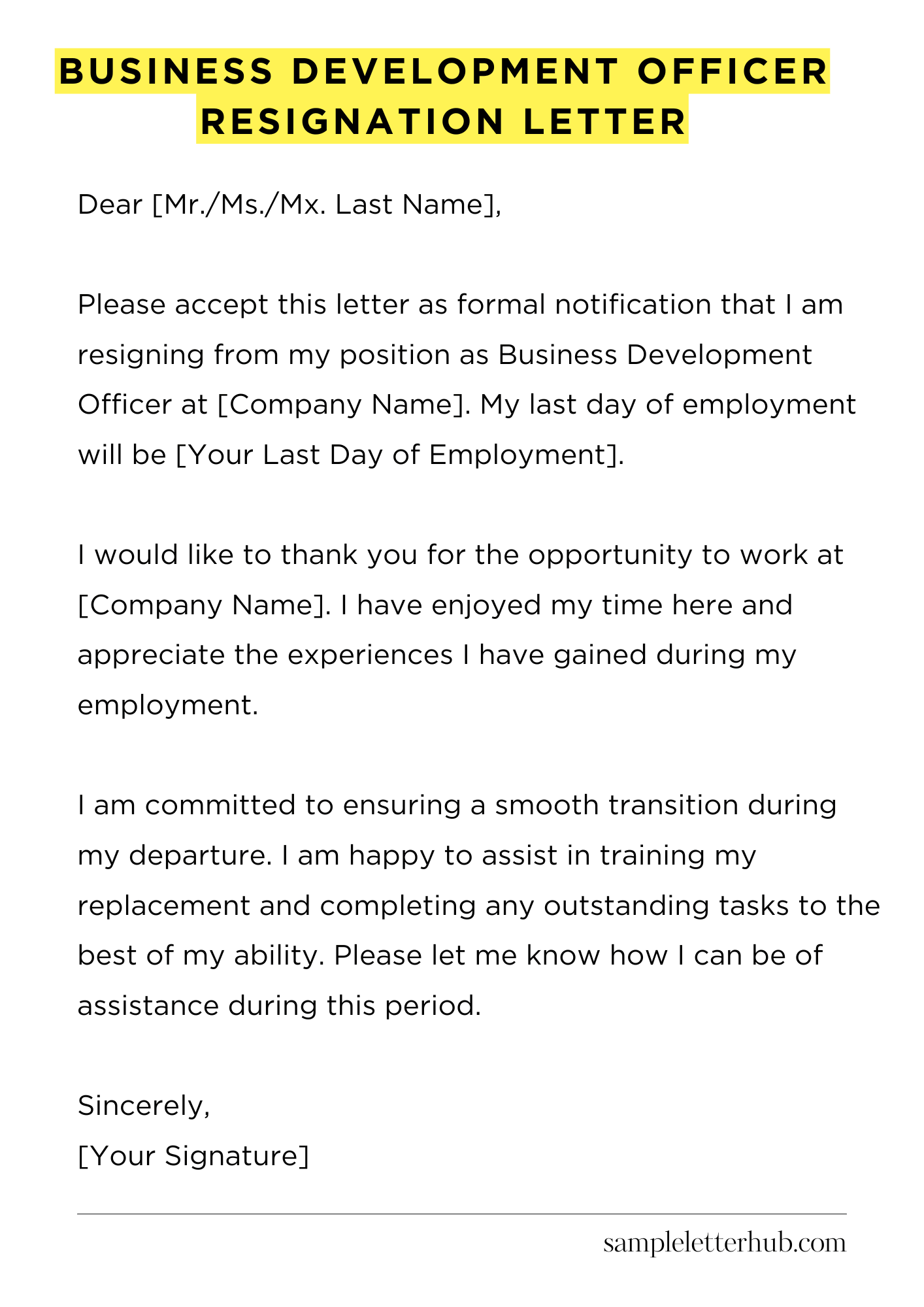 Business Development Officer Resignation Letter