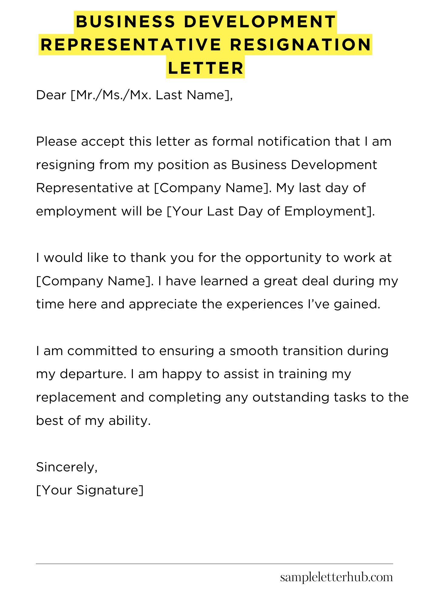 Business Development Representative Resignation Letter