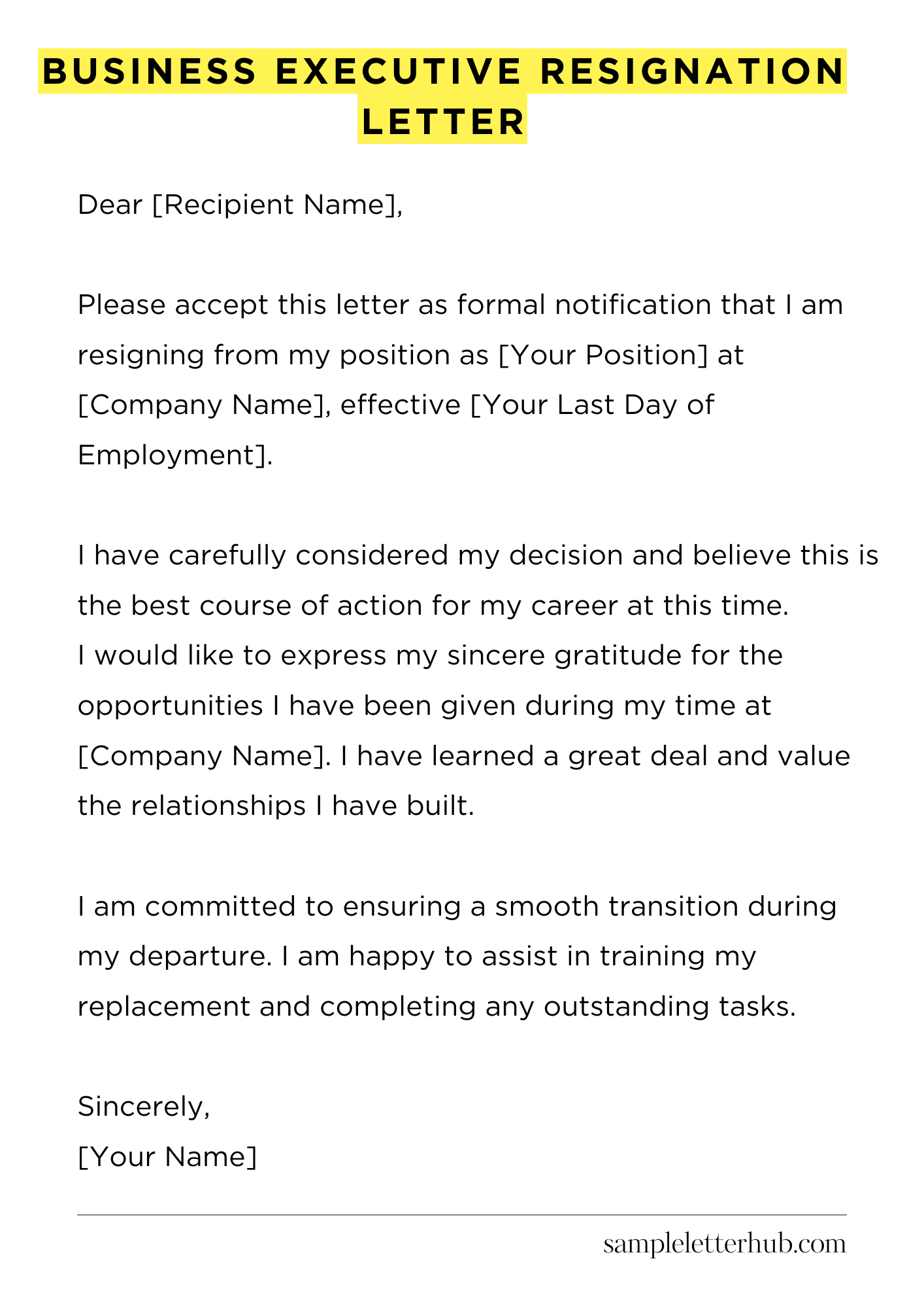 Business Executive Resignation Letter