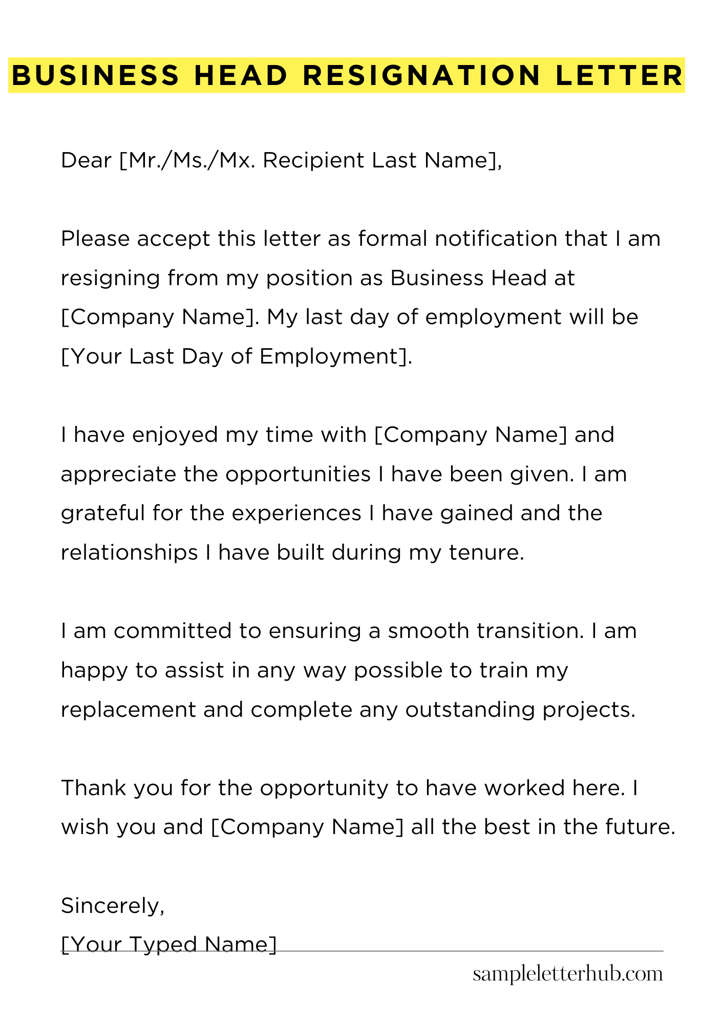 Business Head Resignation Letter