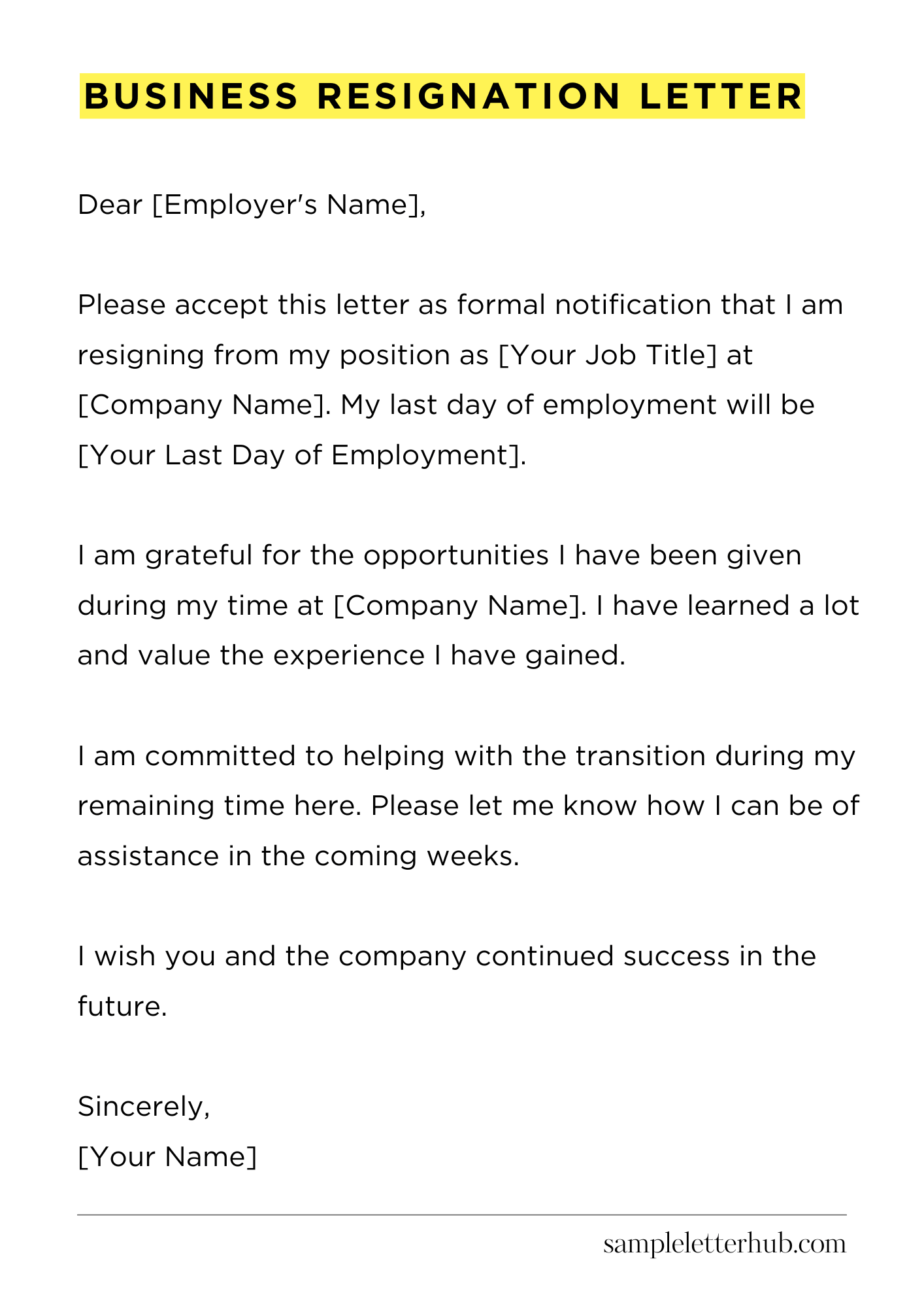 Business Resignation Letter
