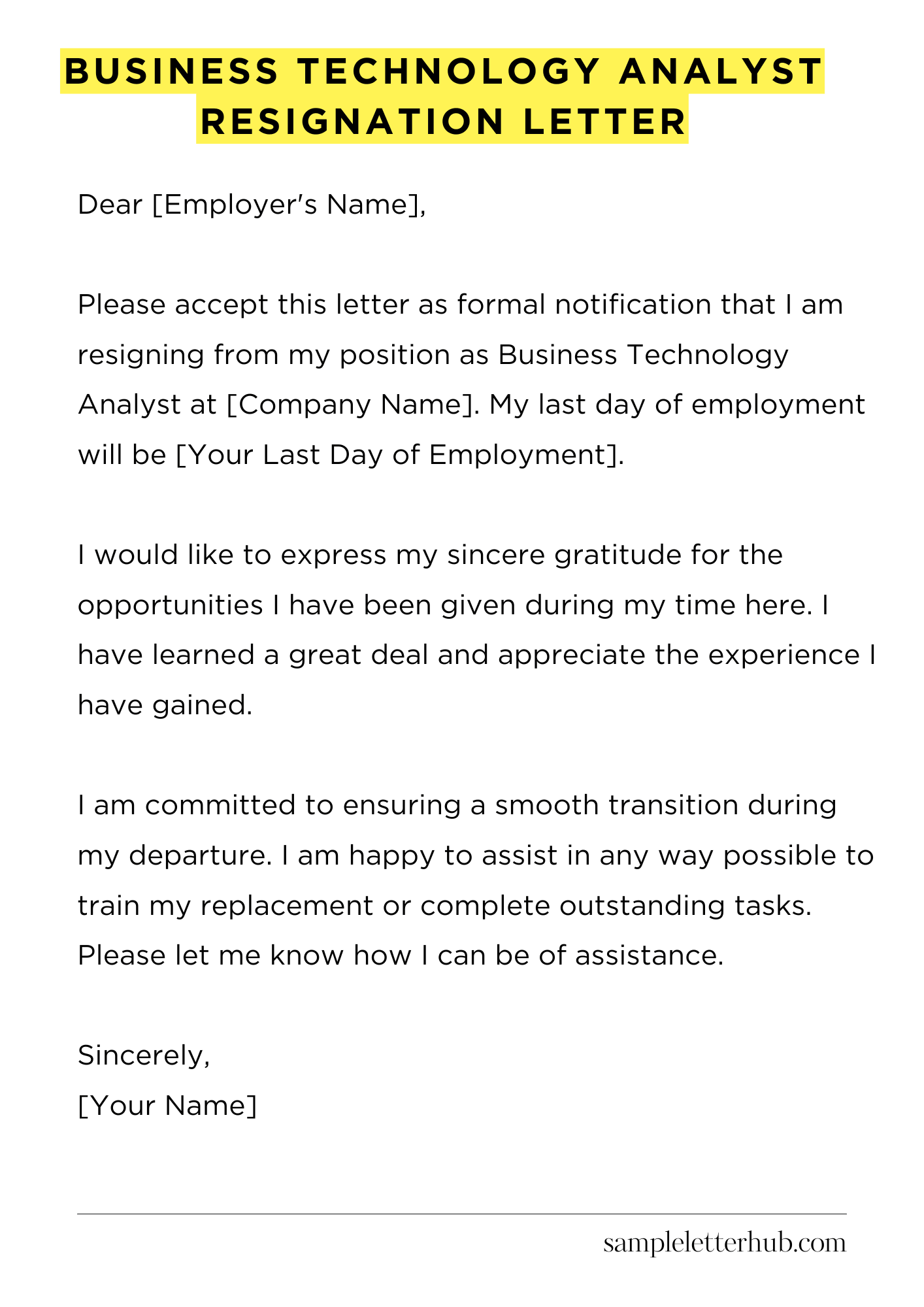 Business Technology Analyst Resignation Letter