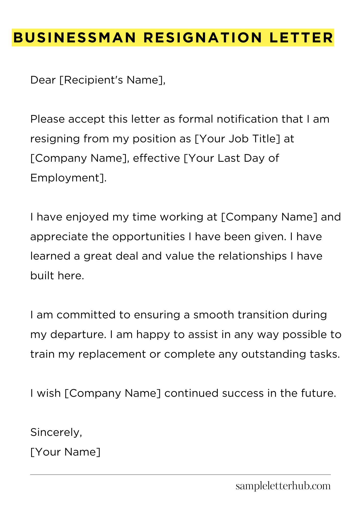 Businessman Resignation Letter