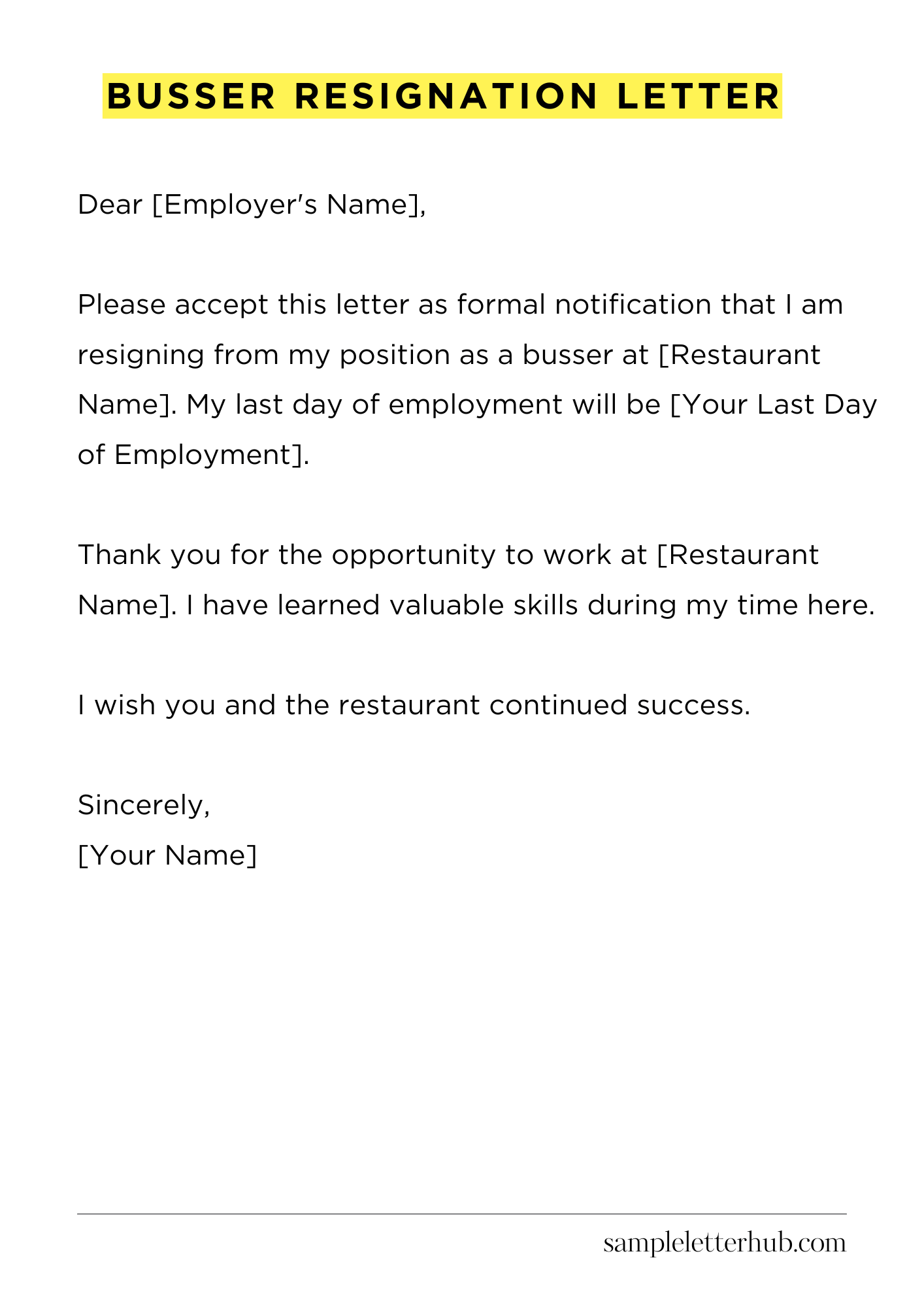 Busser Resignation Letter