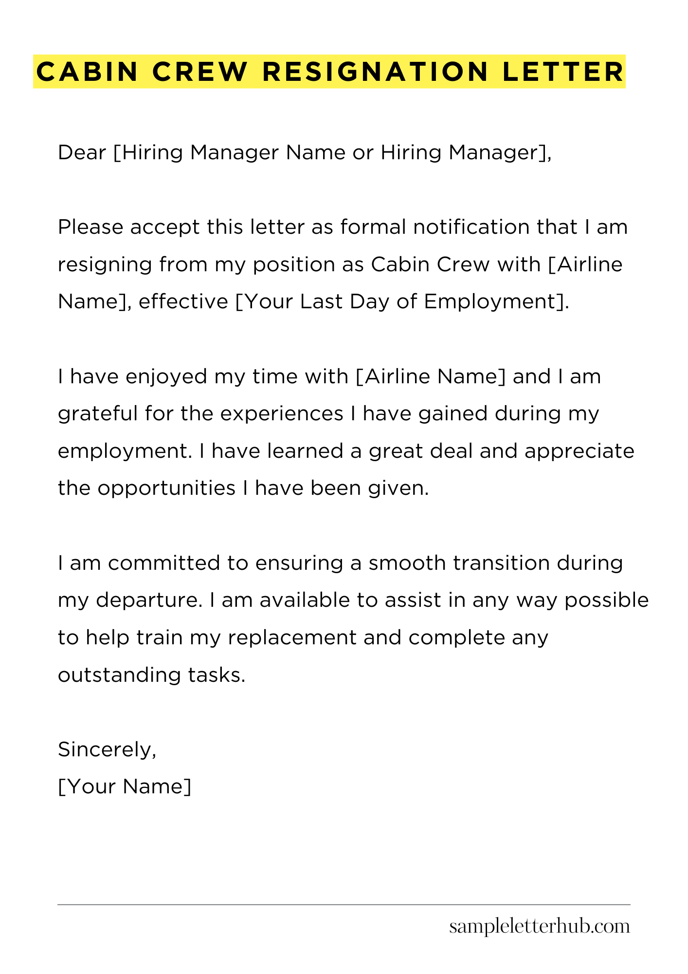 Cabin Crew Resignation Letter