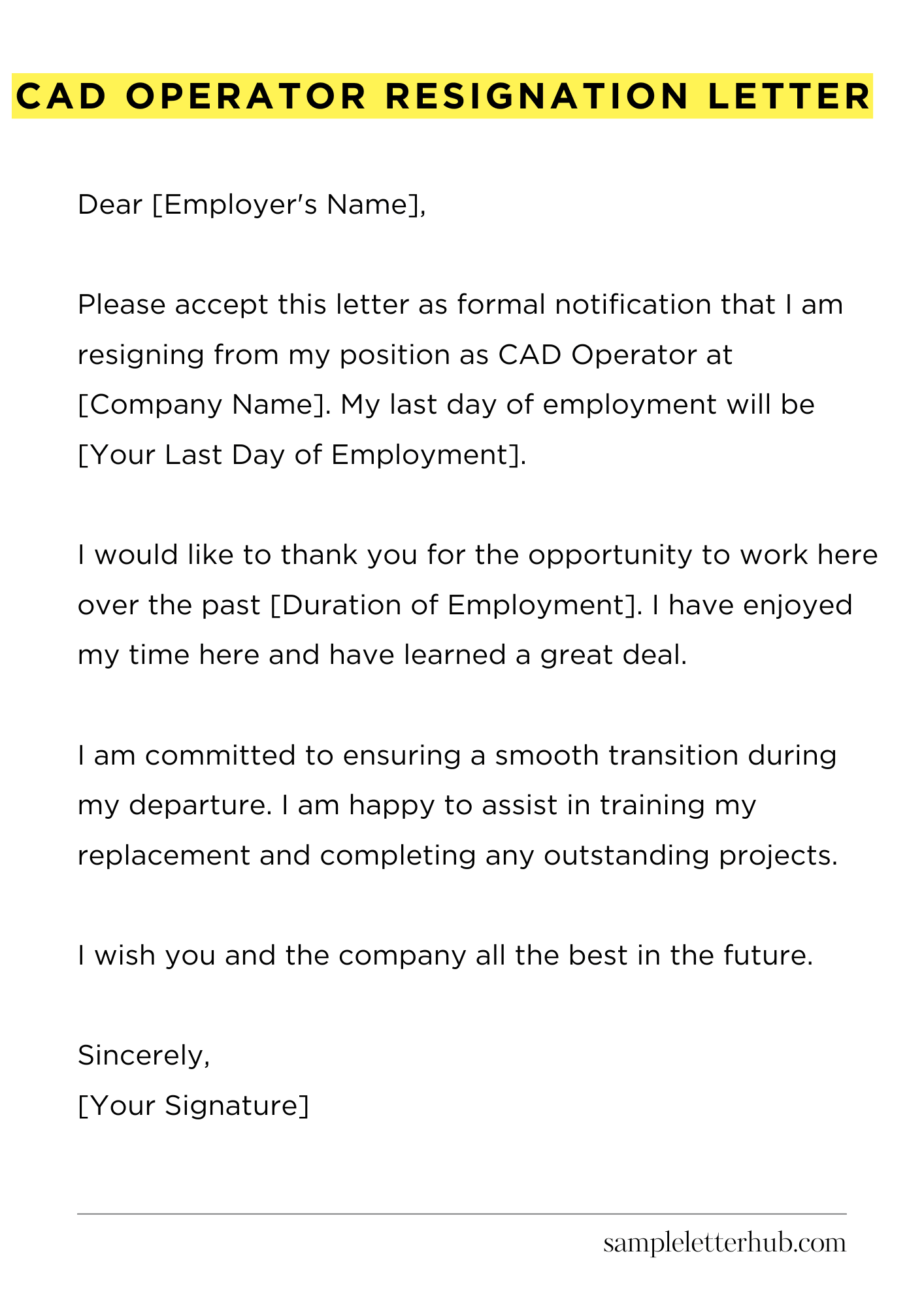 Cad Operator Resignation Letter