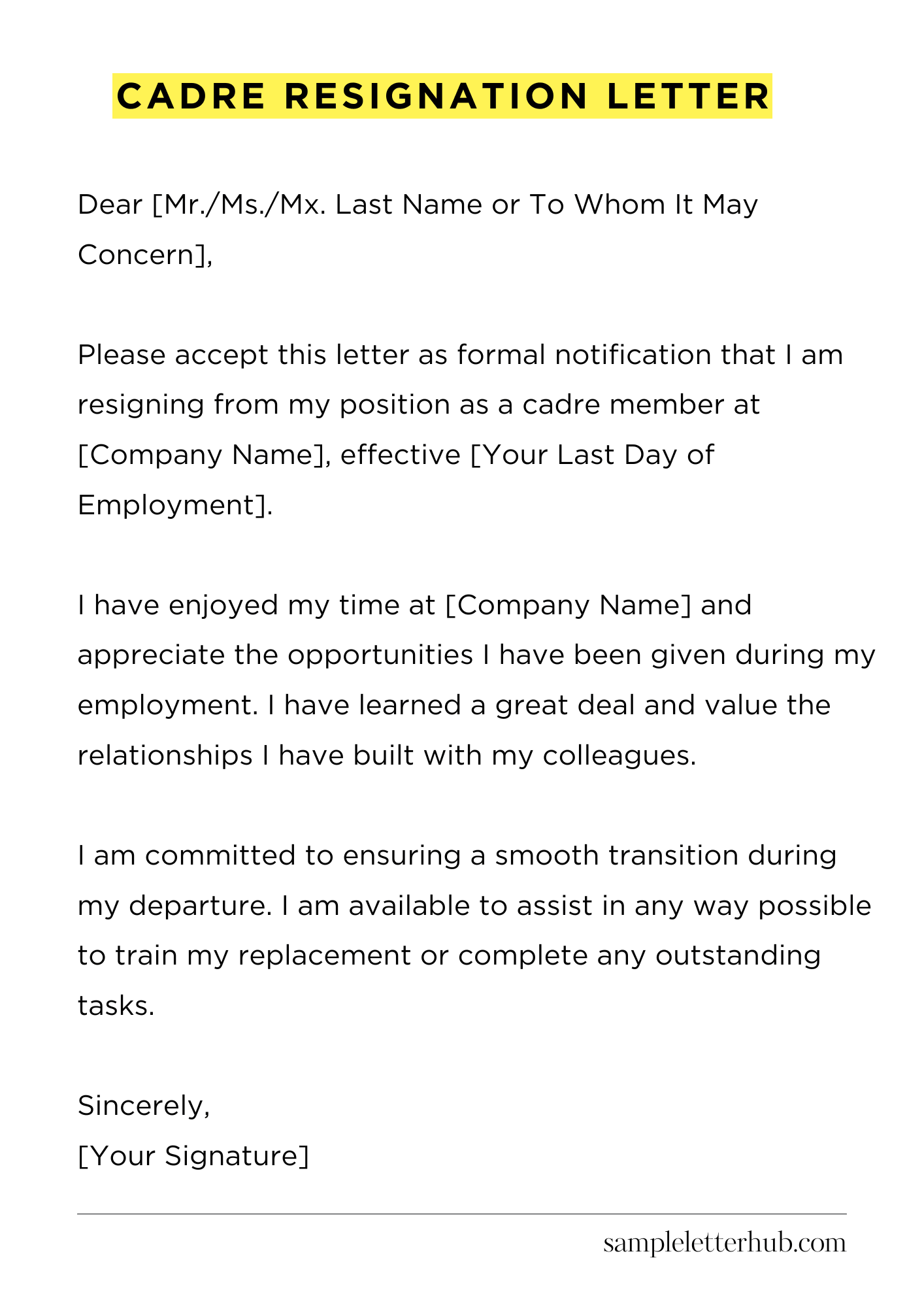 Cadre Resignation Letter