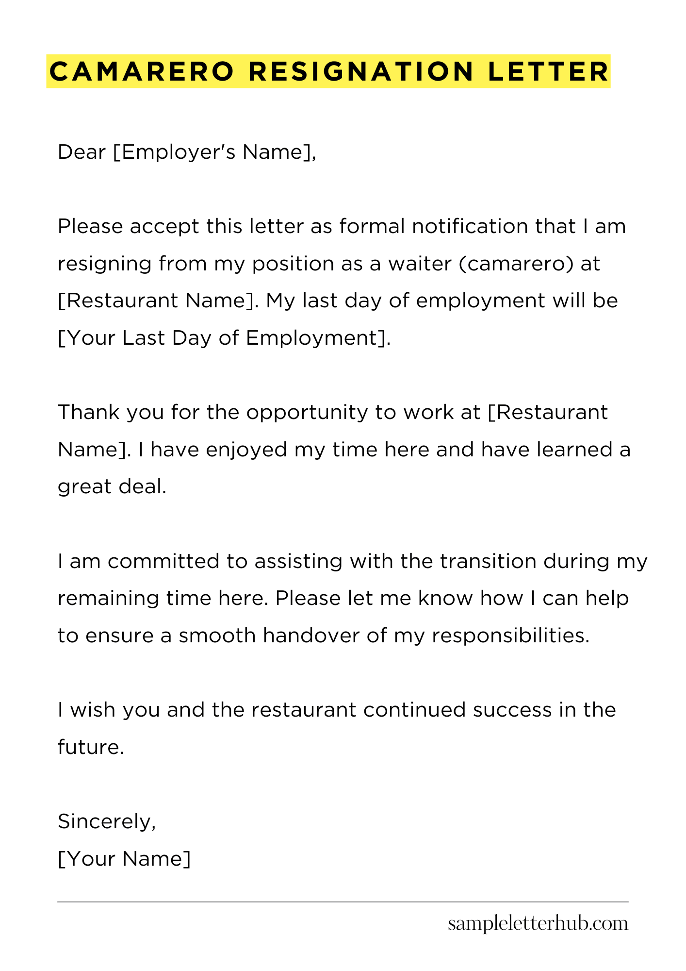 Camarero Resignation Letter