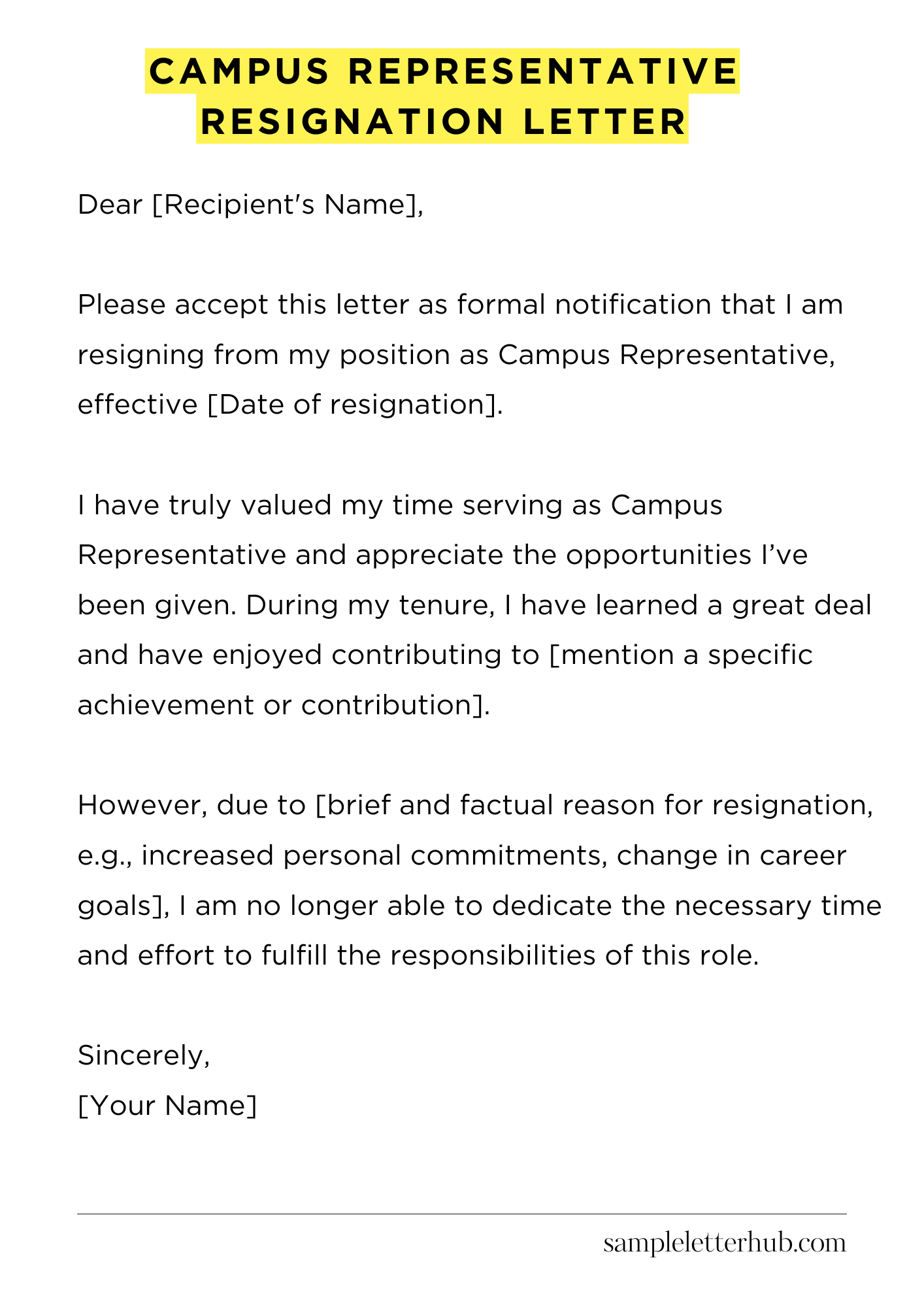 Campus Representative Resignation Letter