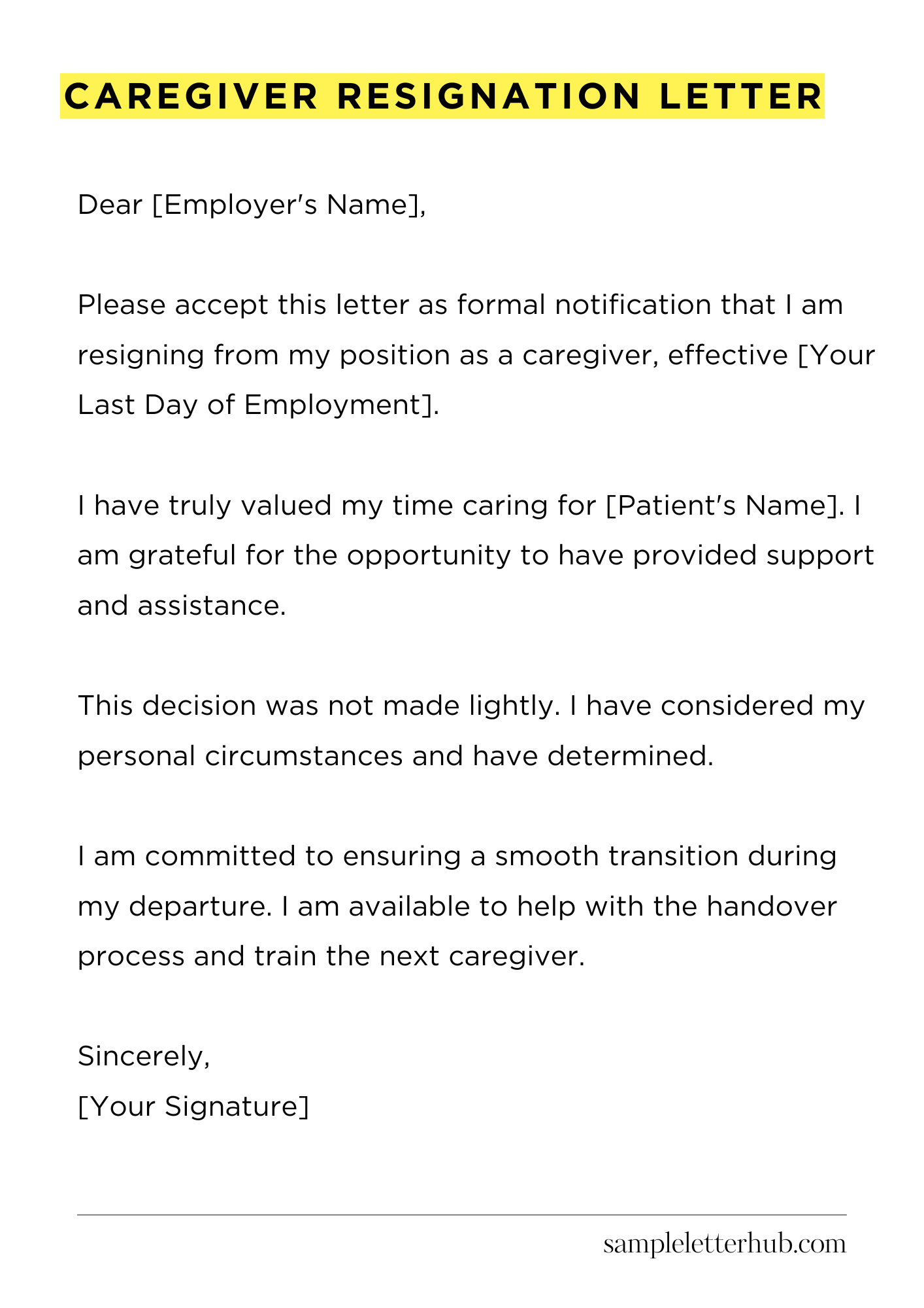 Caregiver Resignation Letter