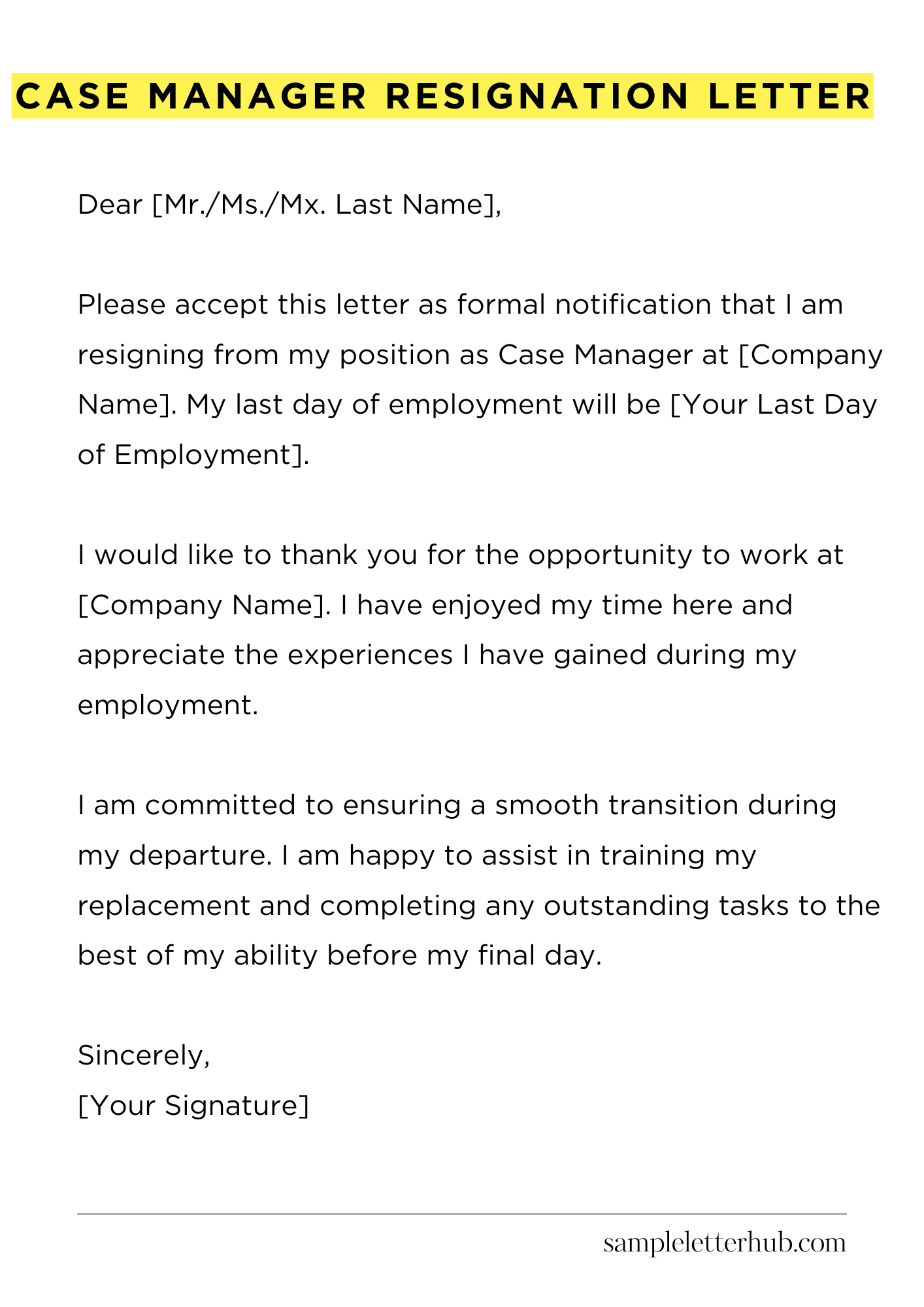 Case Manager Resignation Letter