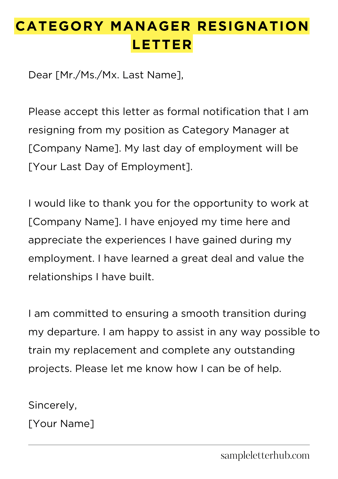 Category Manager Resignation Letter