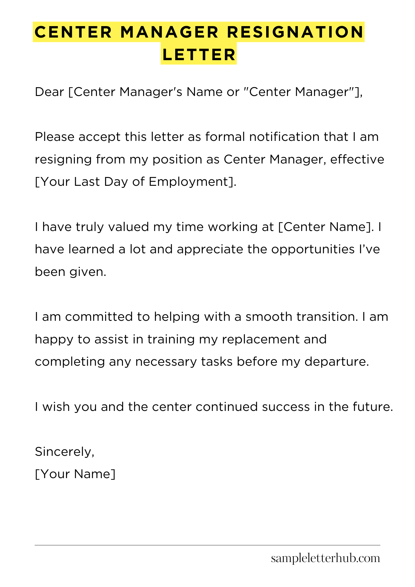 Center Manager Resignation Letter