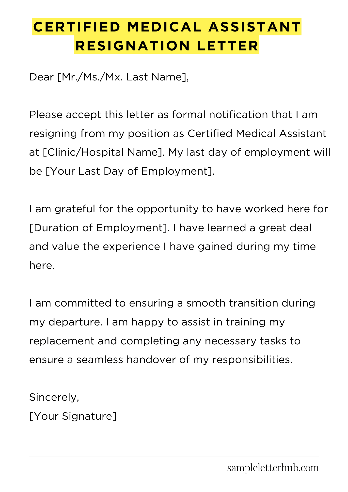 Certified Medical Assistant Resignation Letter