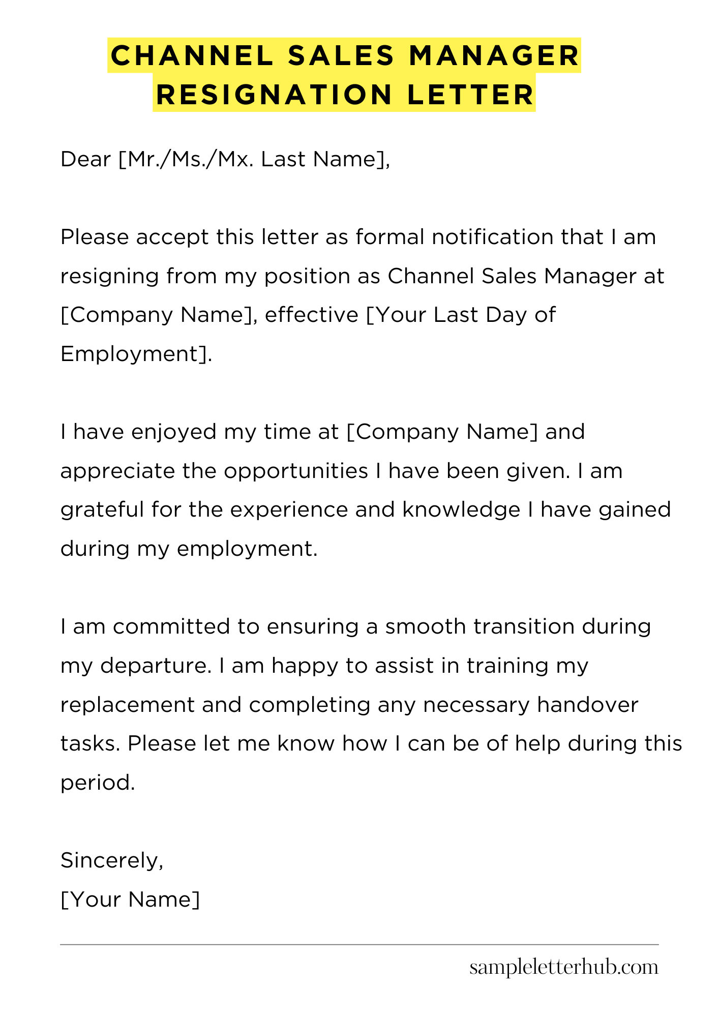 Channel Sales Manager Resignation Letter