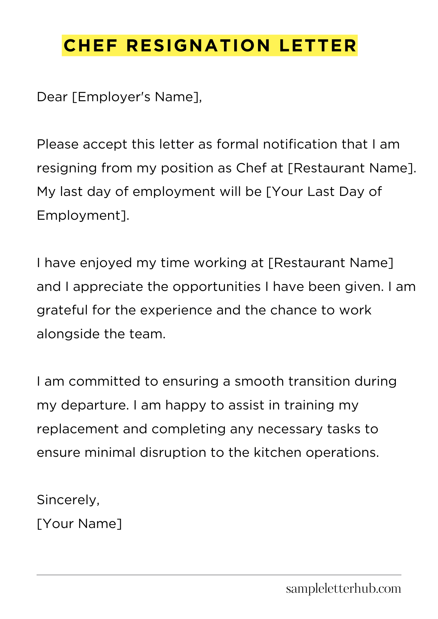 Chef Resignation Letter