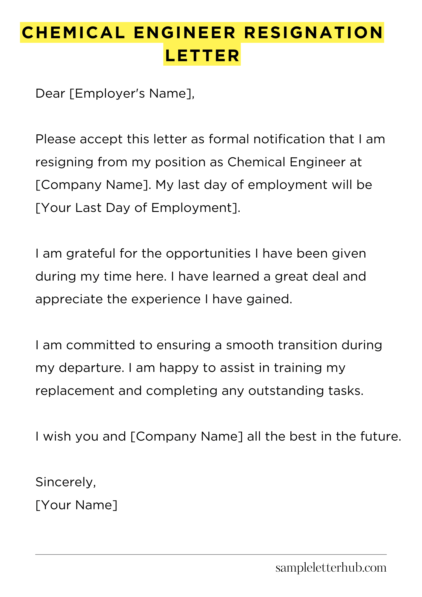 Chemical Engineer Resignation Letter