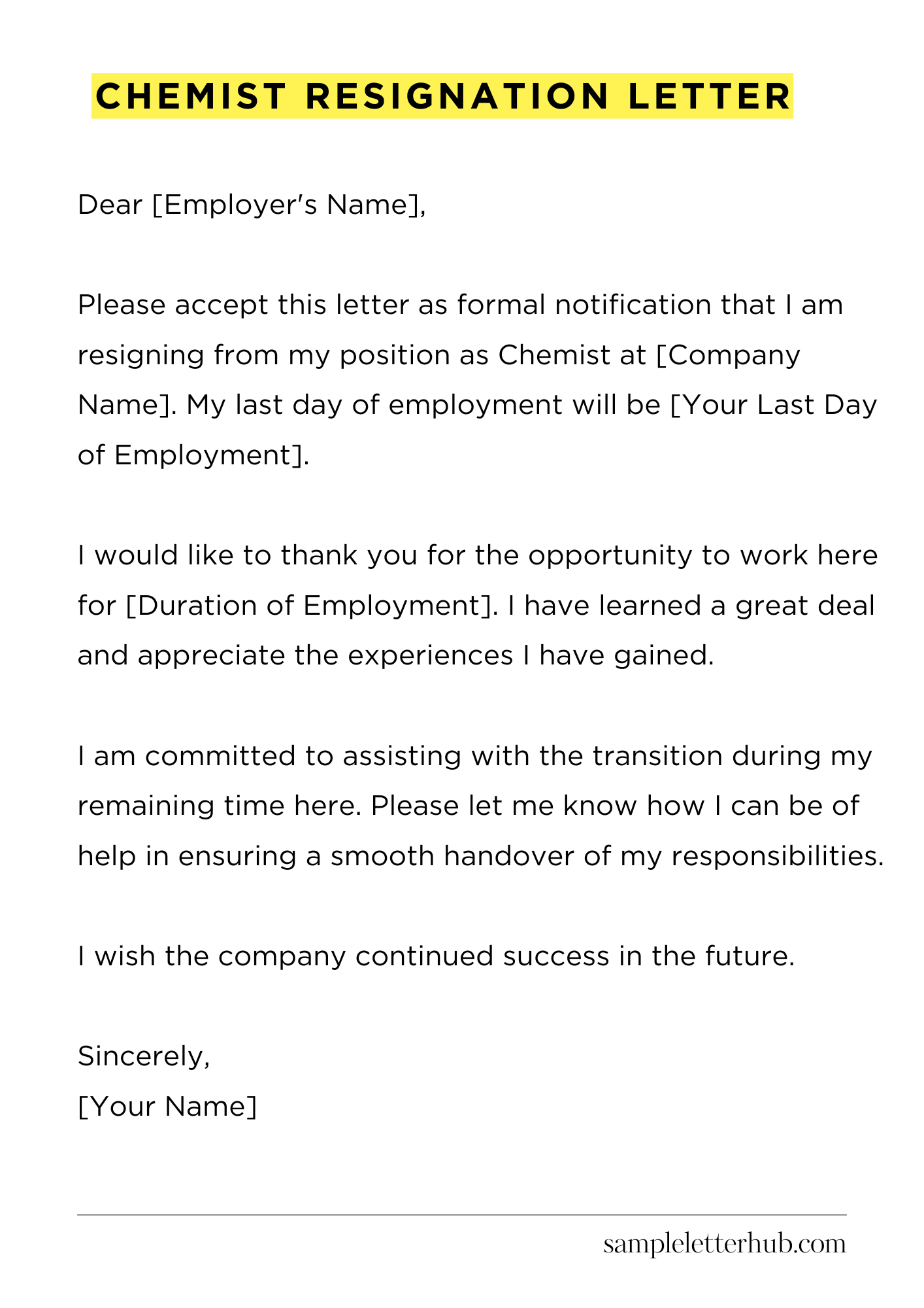 Chemist Resignation Letter