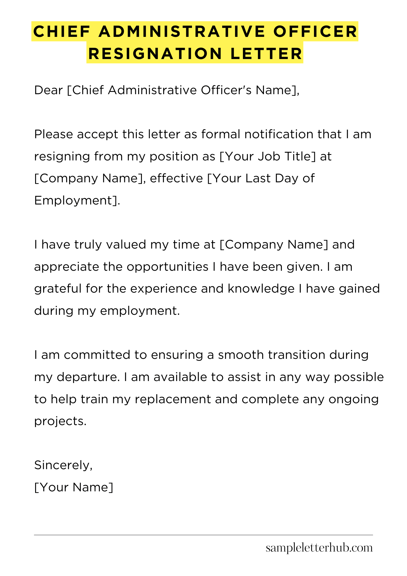 Chief Administrative Officer Resignation Letter