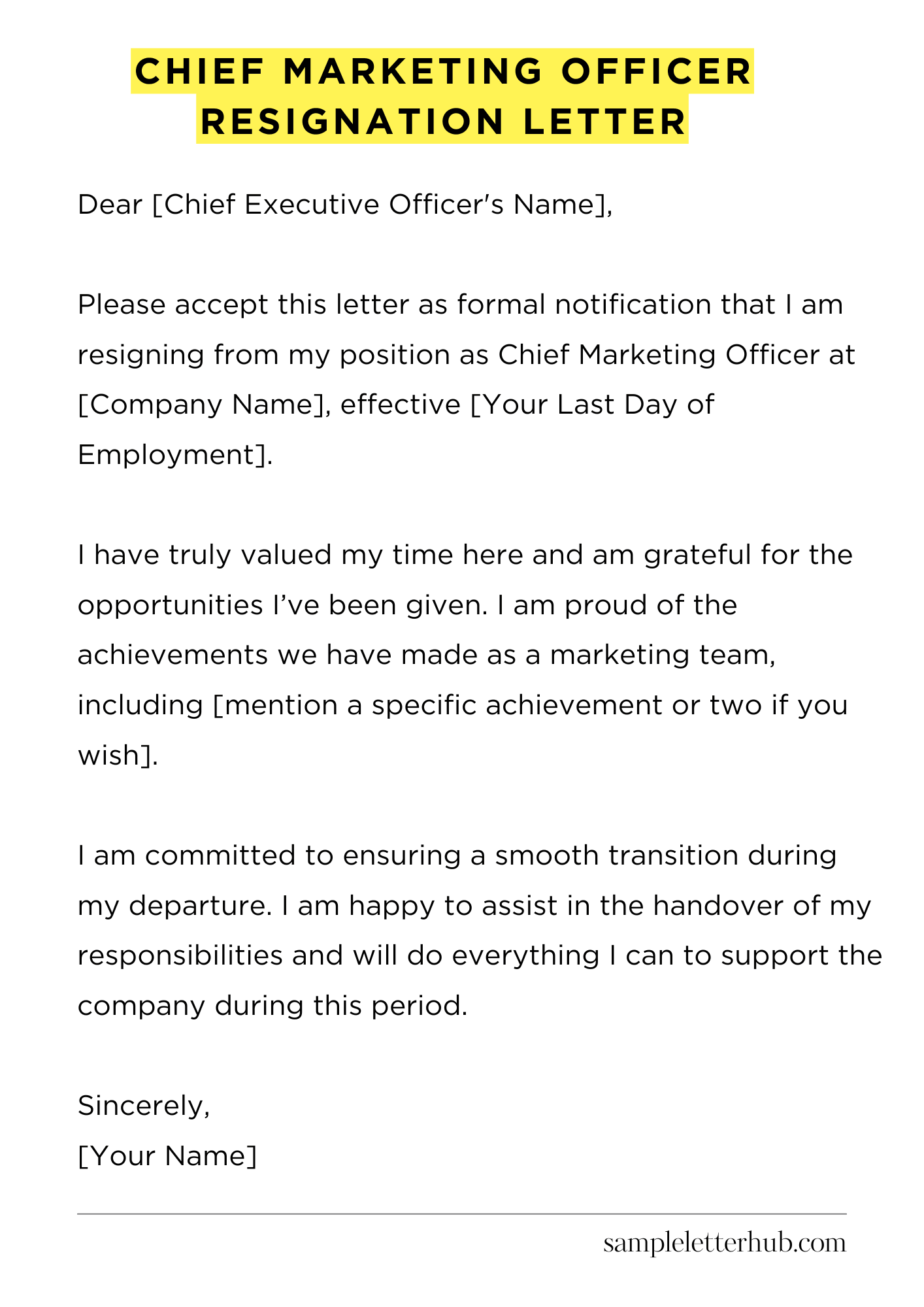 Chief Marketing Officer Resignation Letter