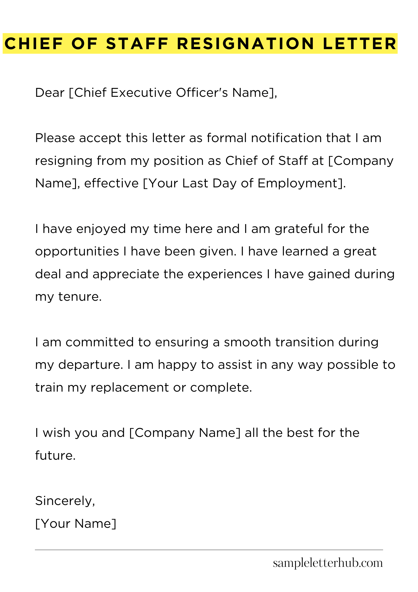 Chief Of Staff Resignation Letter