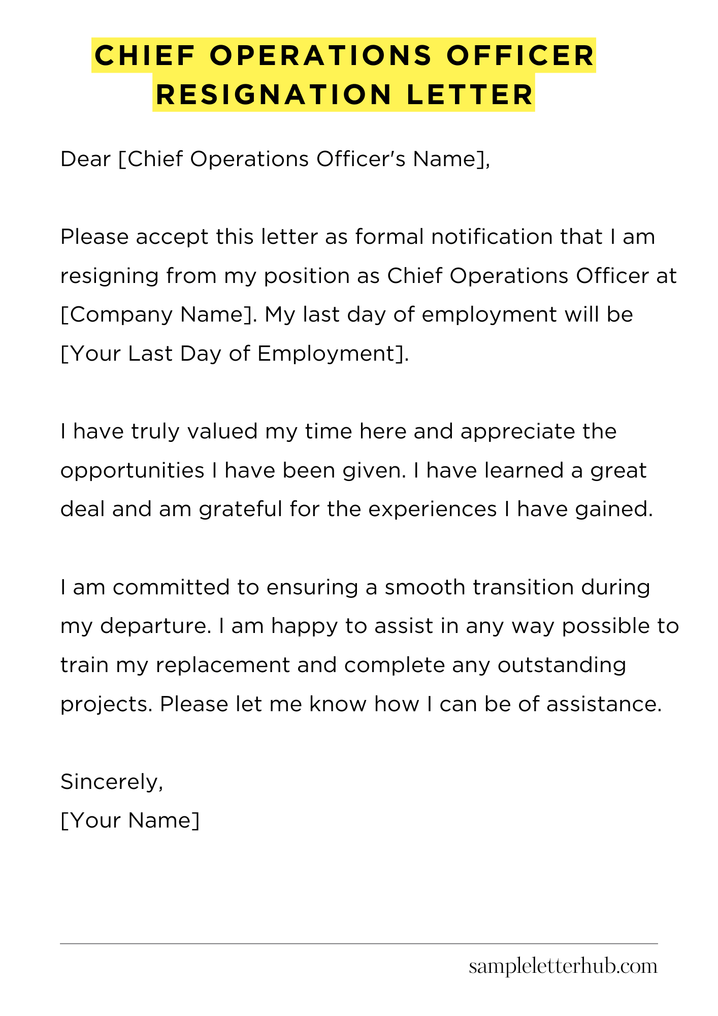 Chief Operations Officer Resignation Letter