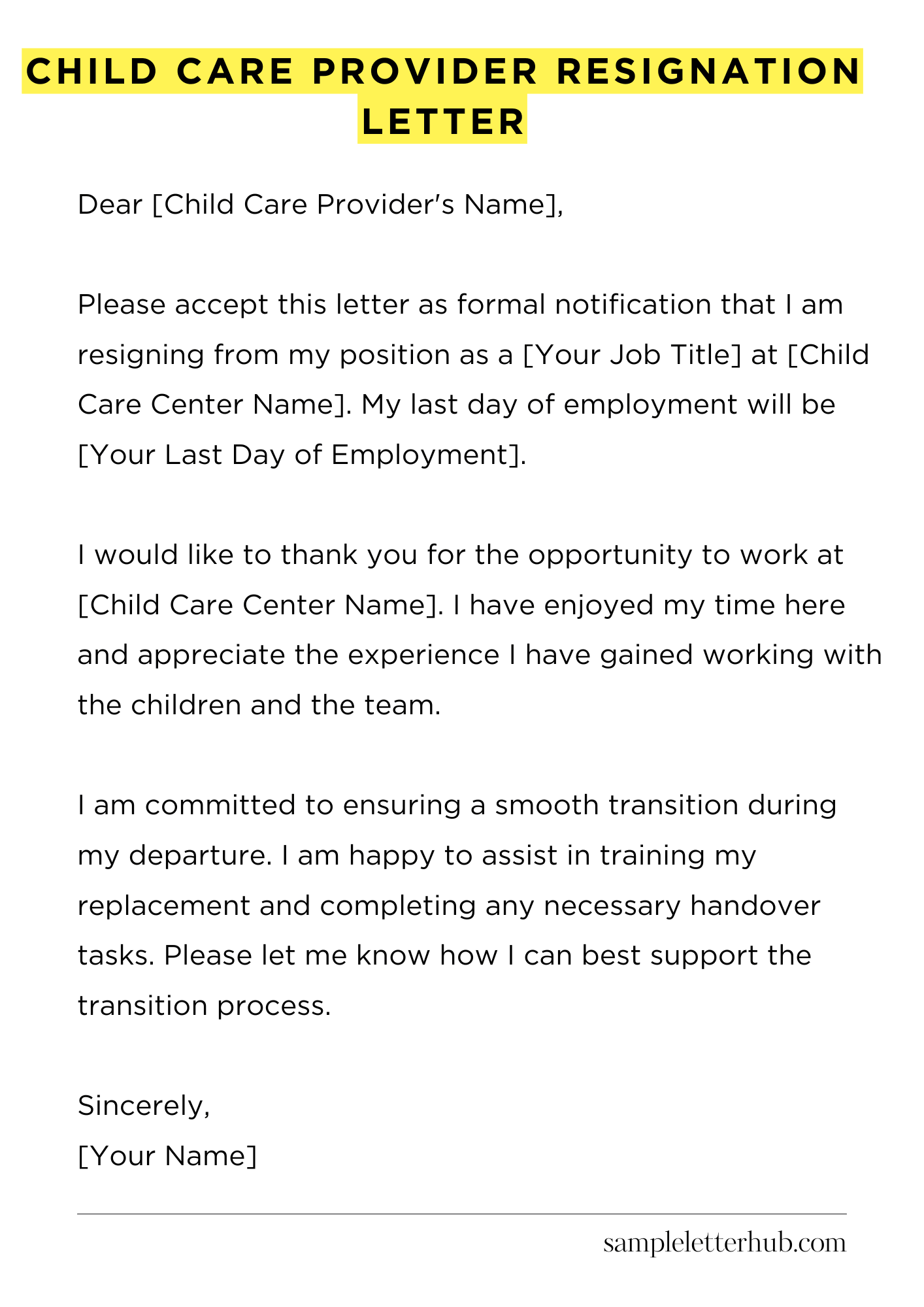 Child Care Provider Resignation Letter
