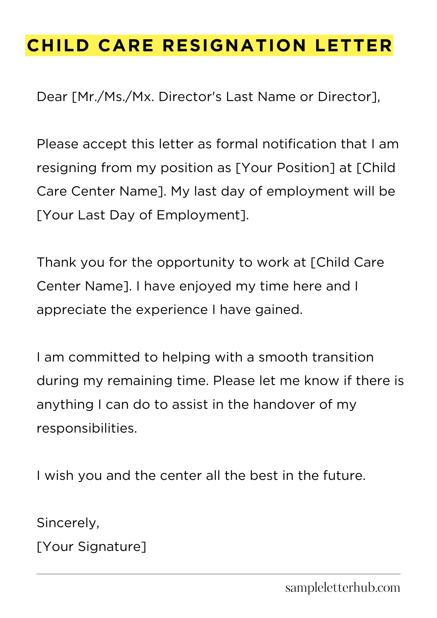 Child Care Resignation Letter