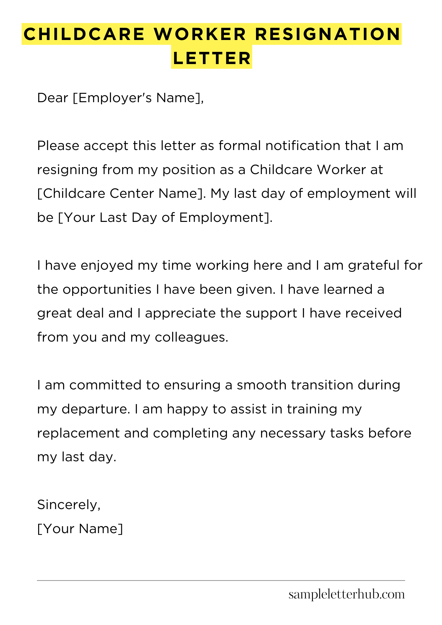 Childcare Worker Resignation Letter