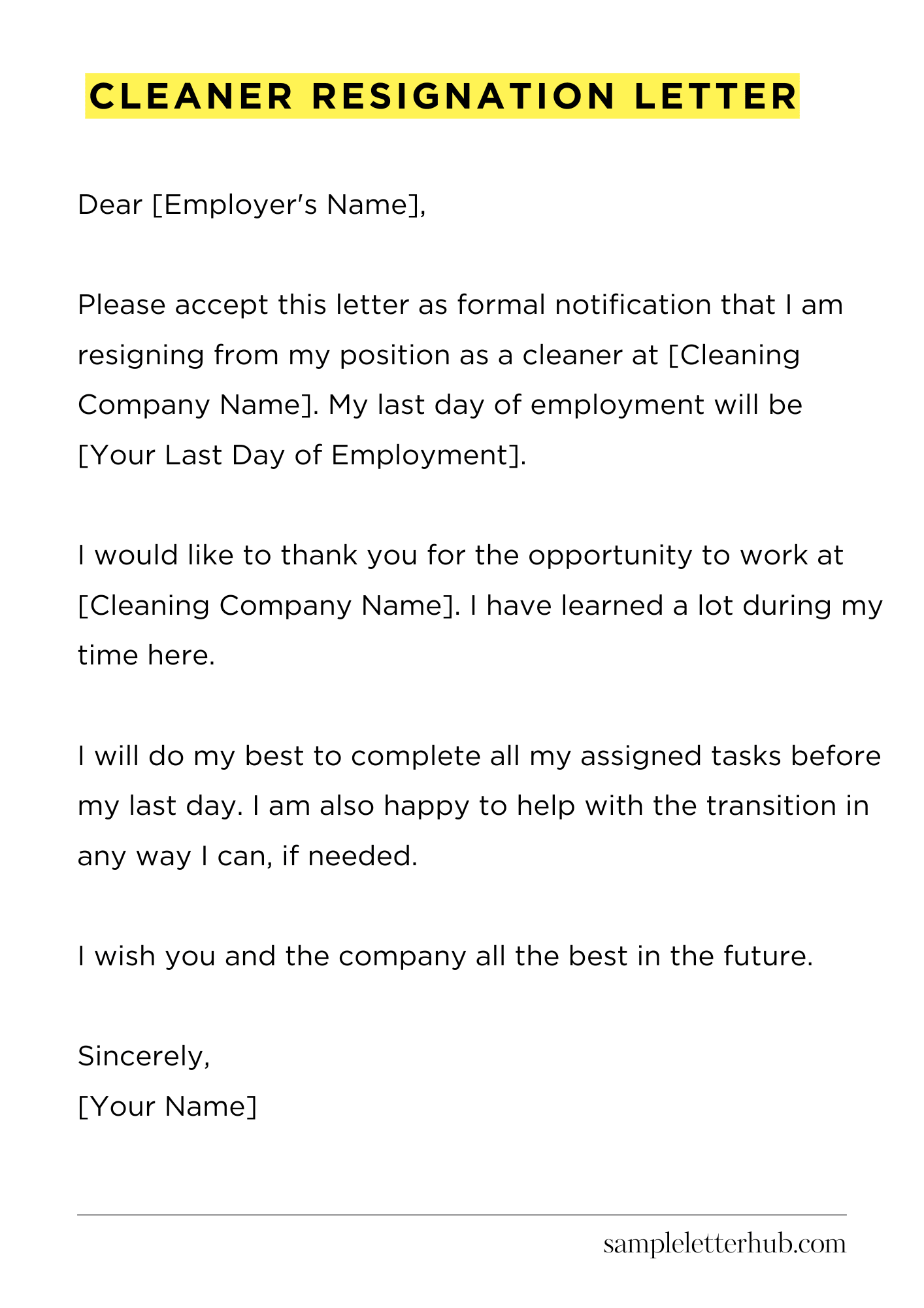 Cleaner Resignation Letter