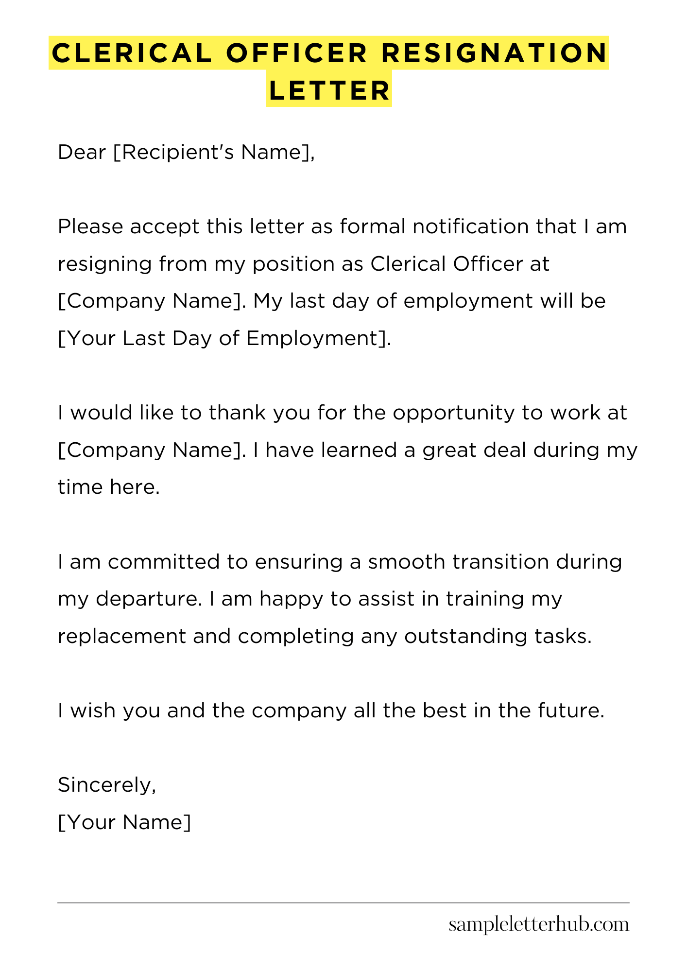 Clerical Officer Resignation Letter