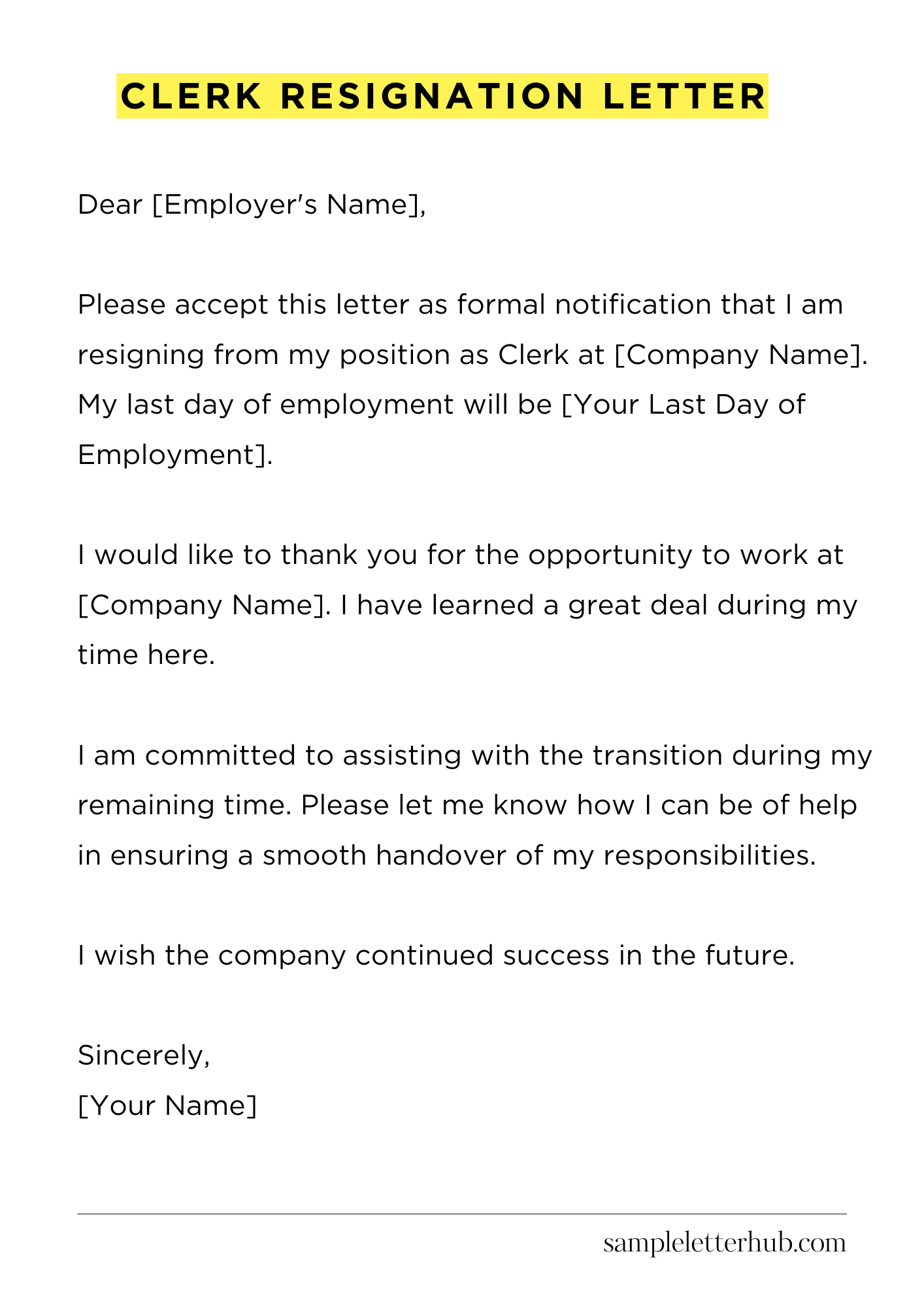 Clerk Resignation Letter