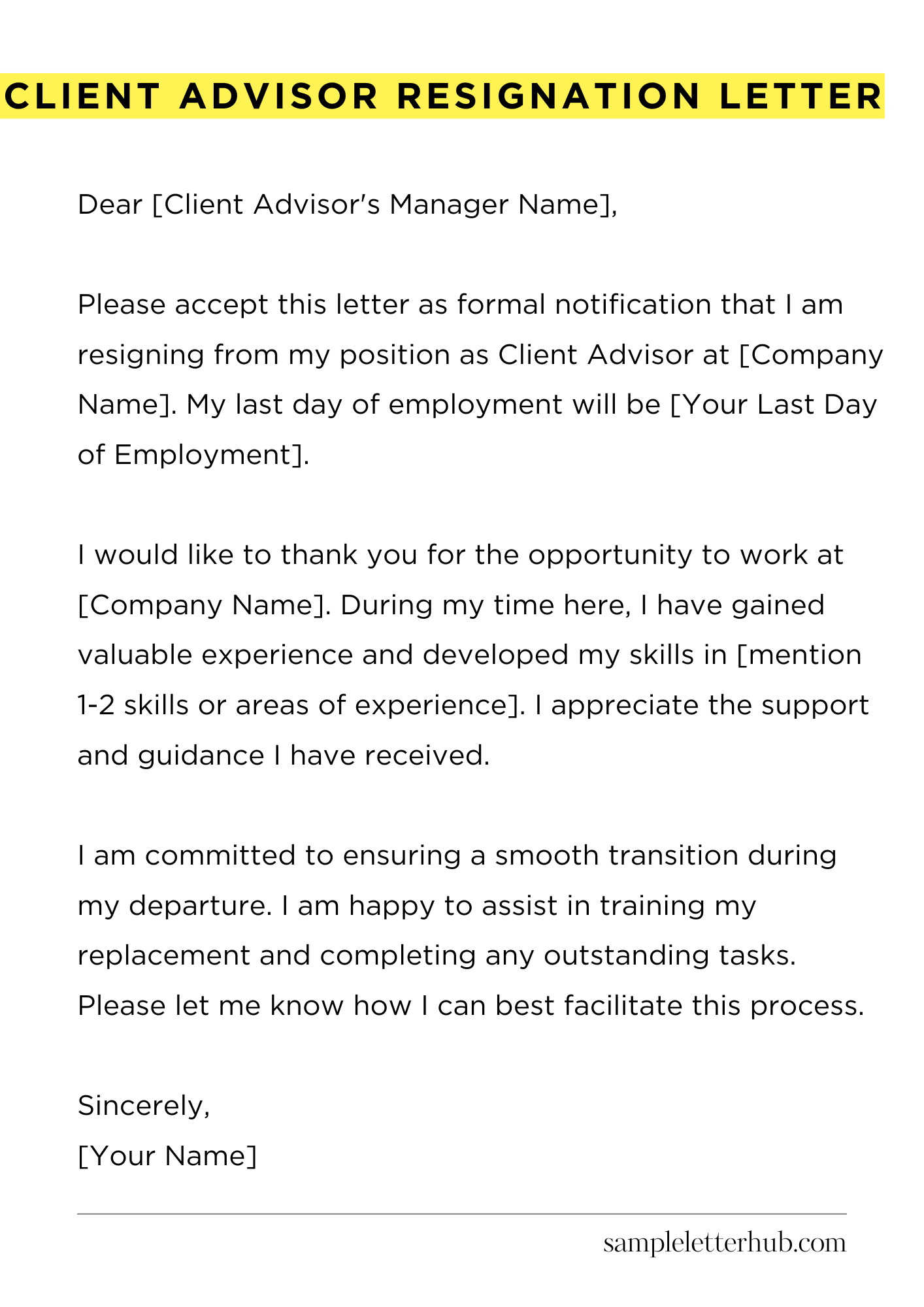 Client Advisor Resignation Letter
