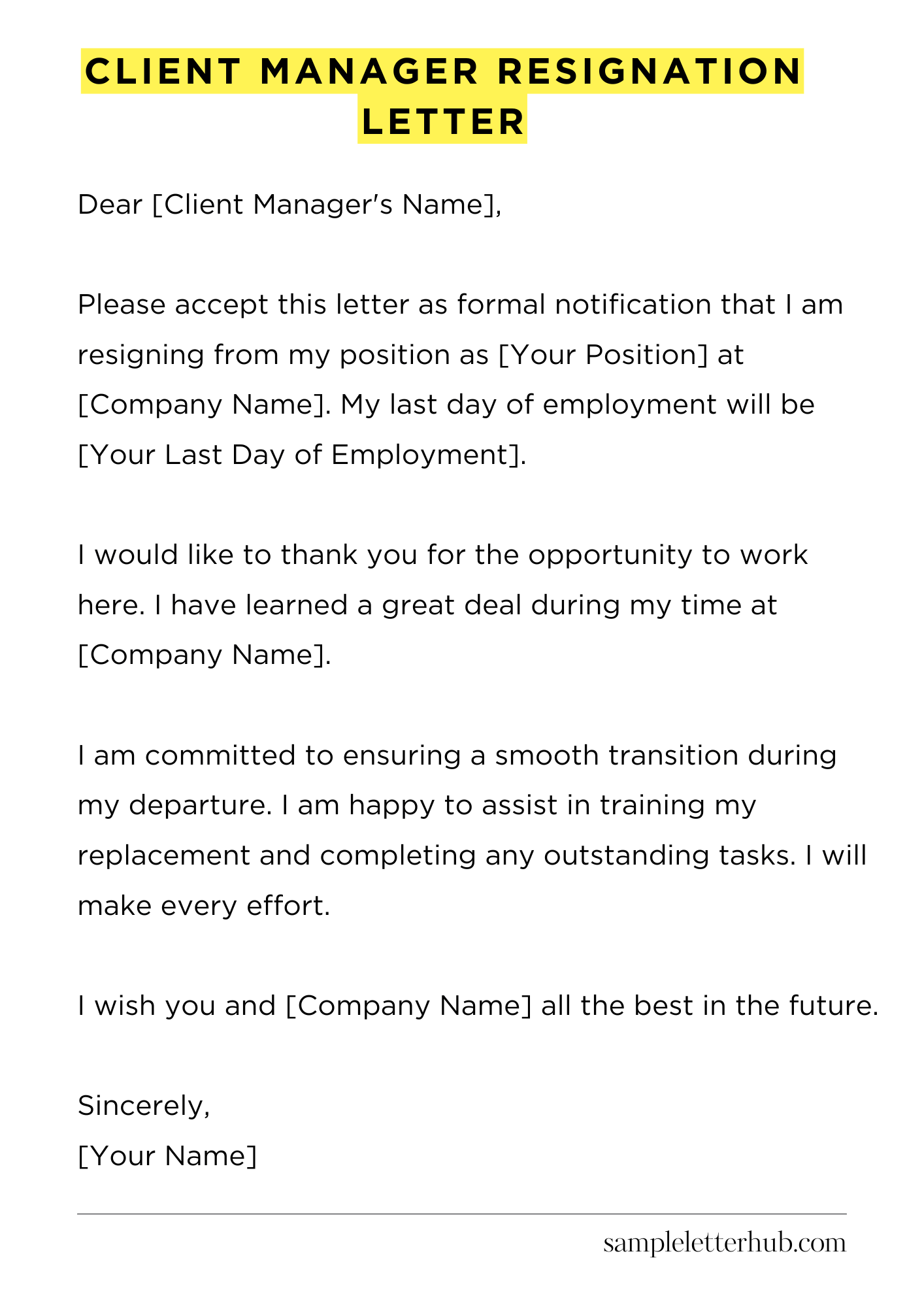 Client Manager Resignation Letter