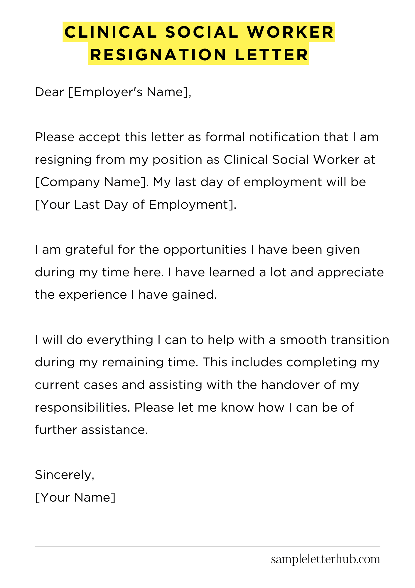 Clinical Social Worker Resignation Letter