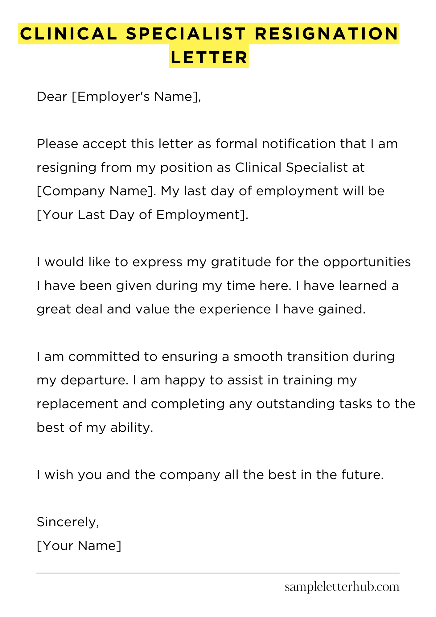 Clinical Specialist Resignation Letter