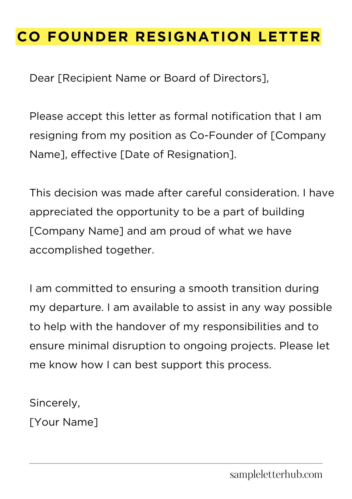 Co Founder Resignation Letter