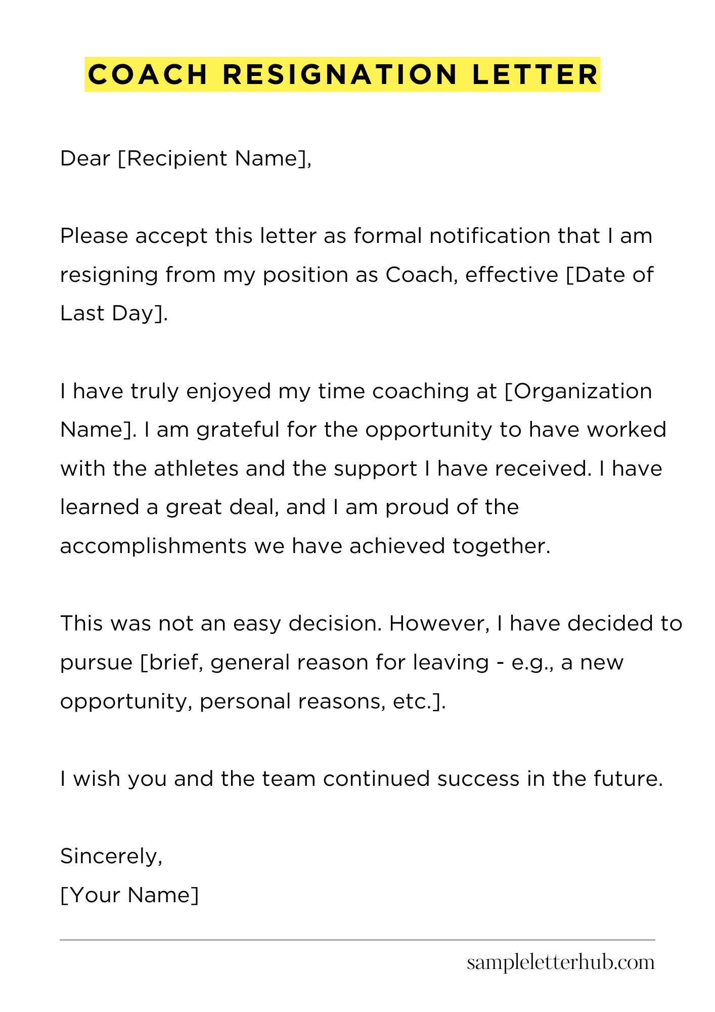 Coach Resignation Letter