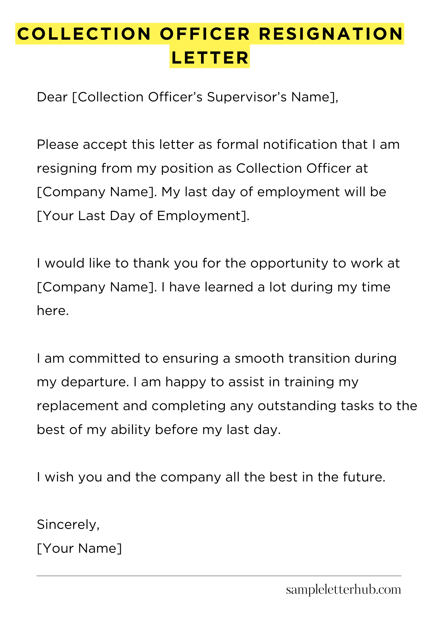 Collection Officer Resignation Letter