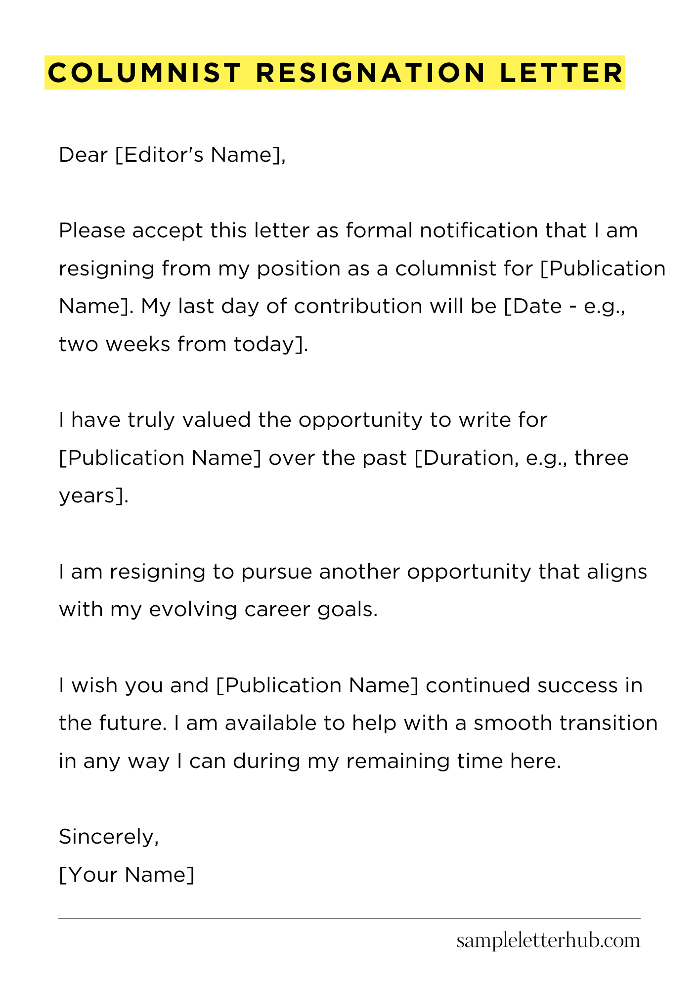 Columnist Resignation Letter