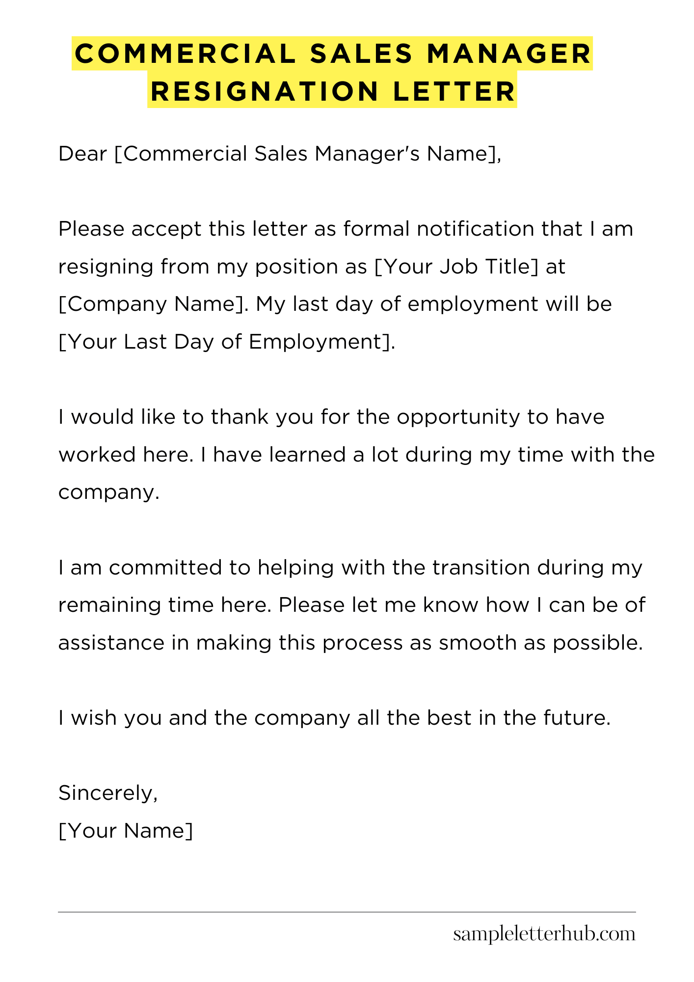 Commercial Sales Manager Resignation Letter