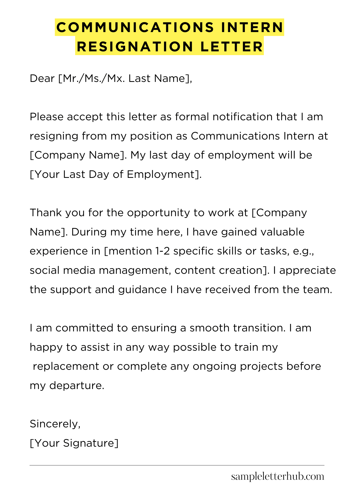 Communications Intern Resignation Letter