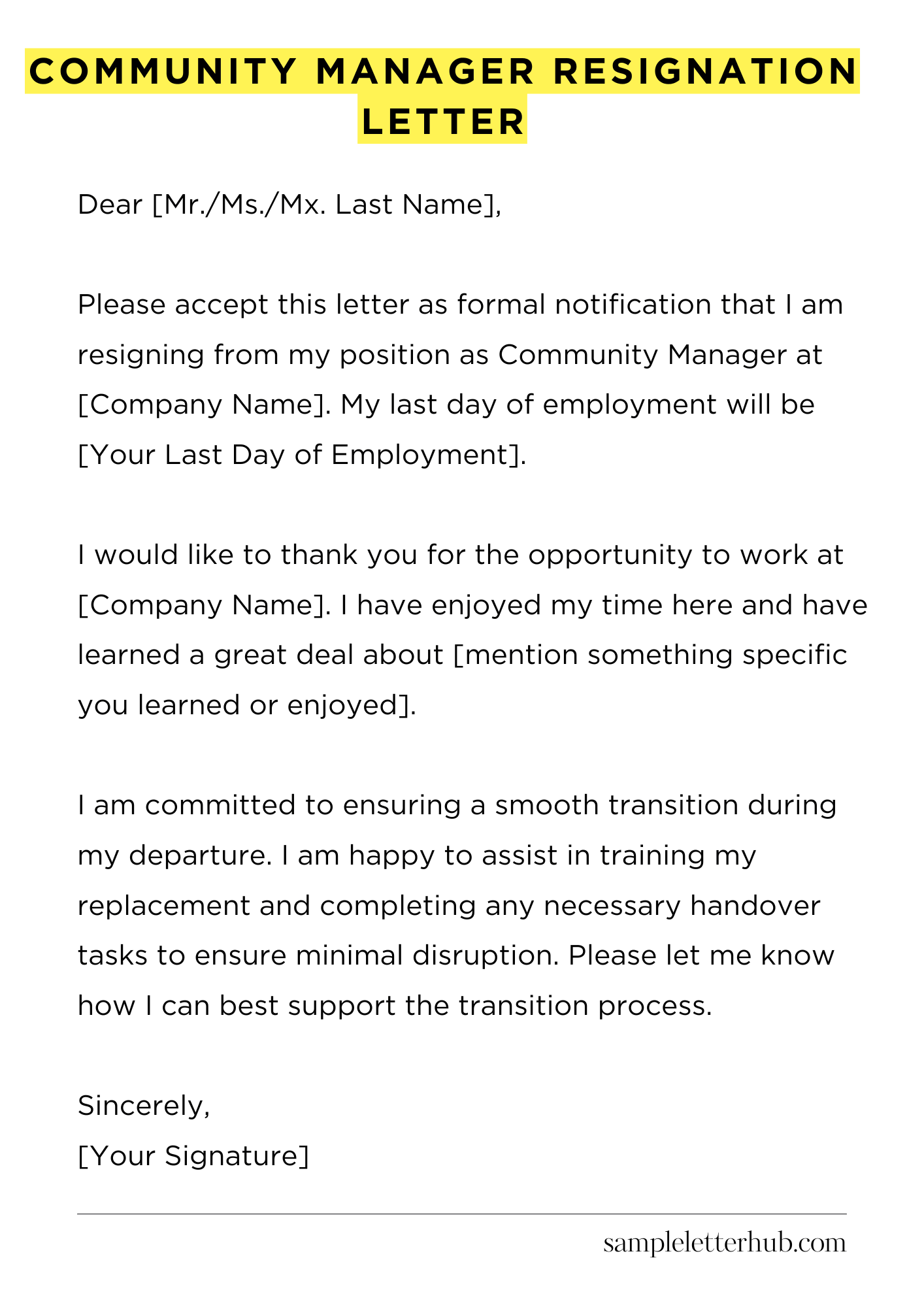 Community Manager Resignation Letter