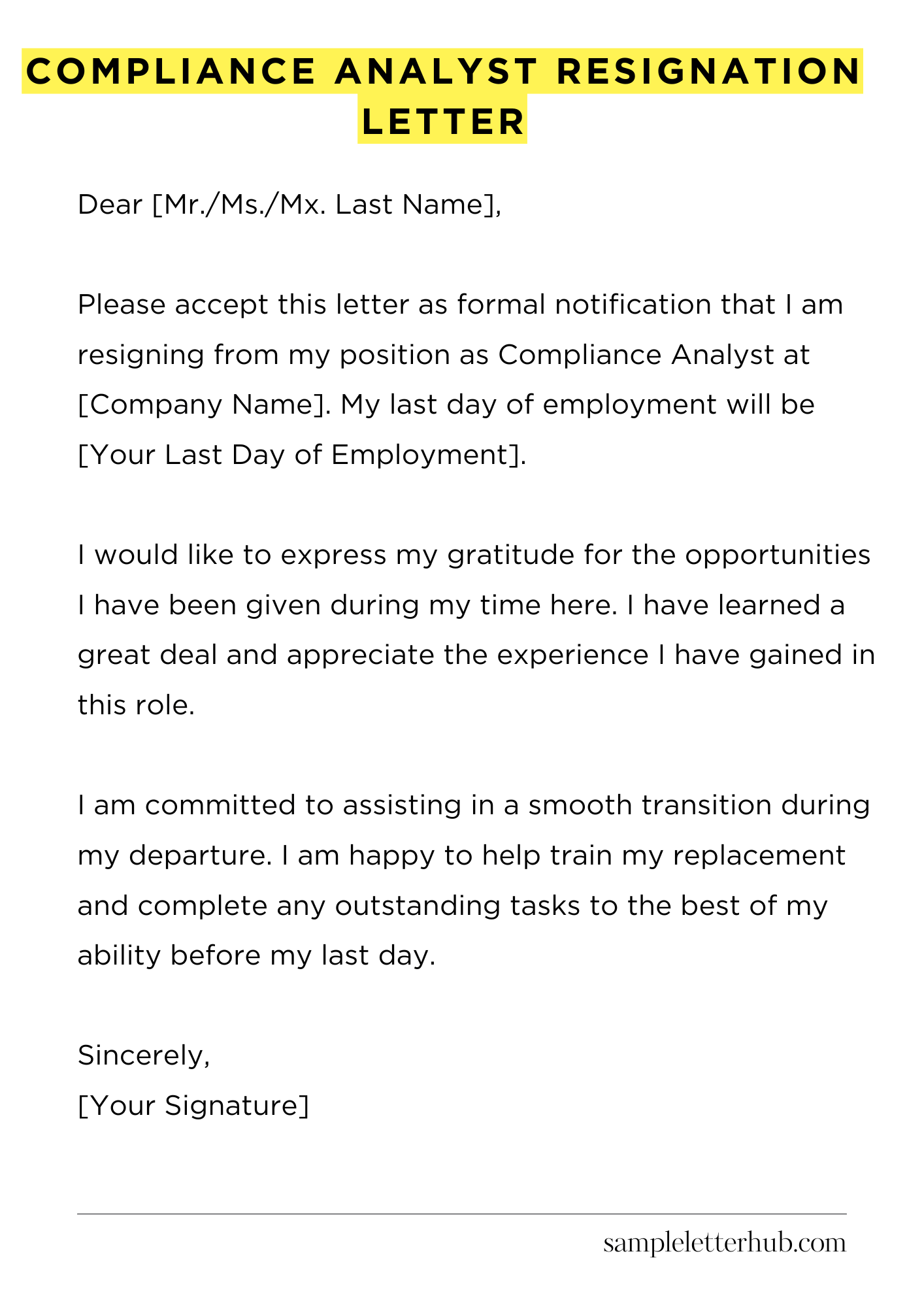 Compliance Analyst Resignation Letter